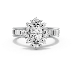Image for Oval Fancy Halo Ring with Baguette Channel band