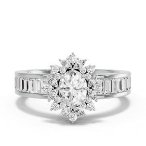 Image for Oval Fancy Halo Ring with Baguette Channel band