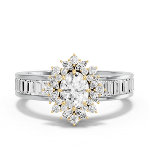 Image for Oval Fancy Halo Ring with Baguette Channel band