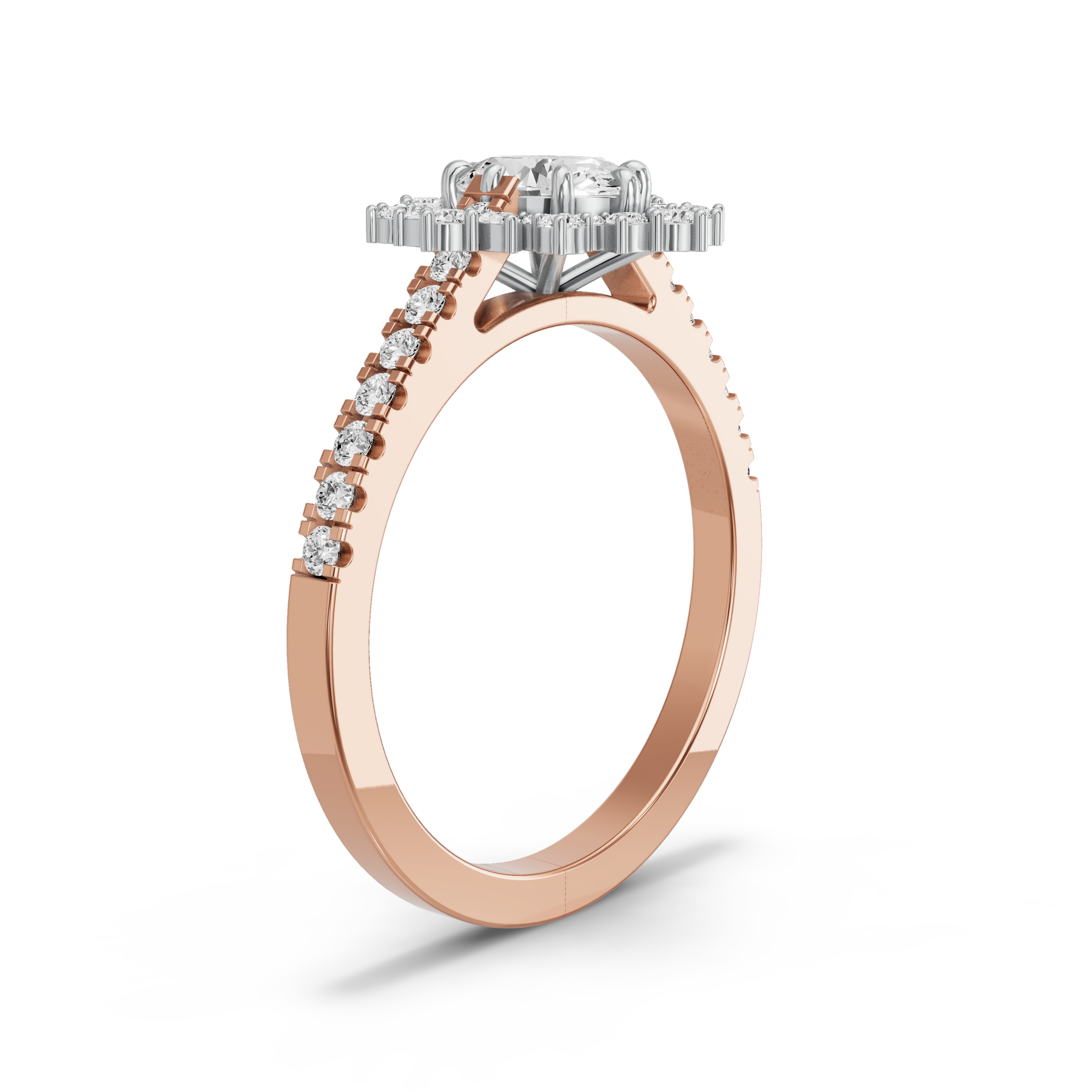 Image for Oval Fancy Halo Ring with Cathedral Pave band in 14K Two Tone Rose Gold