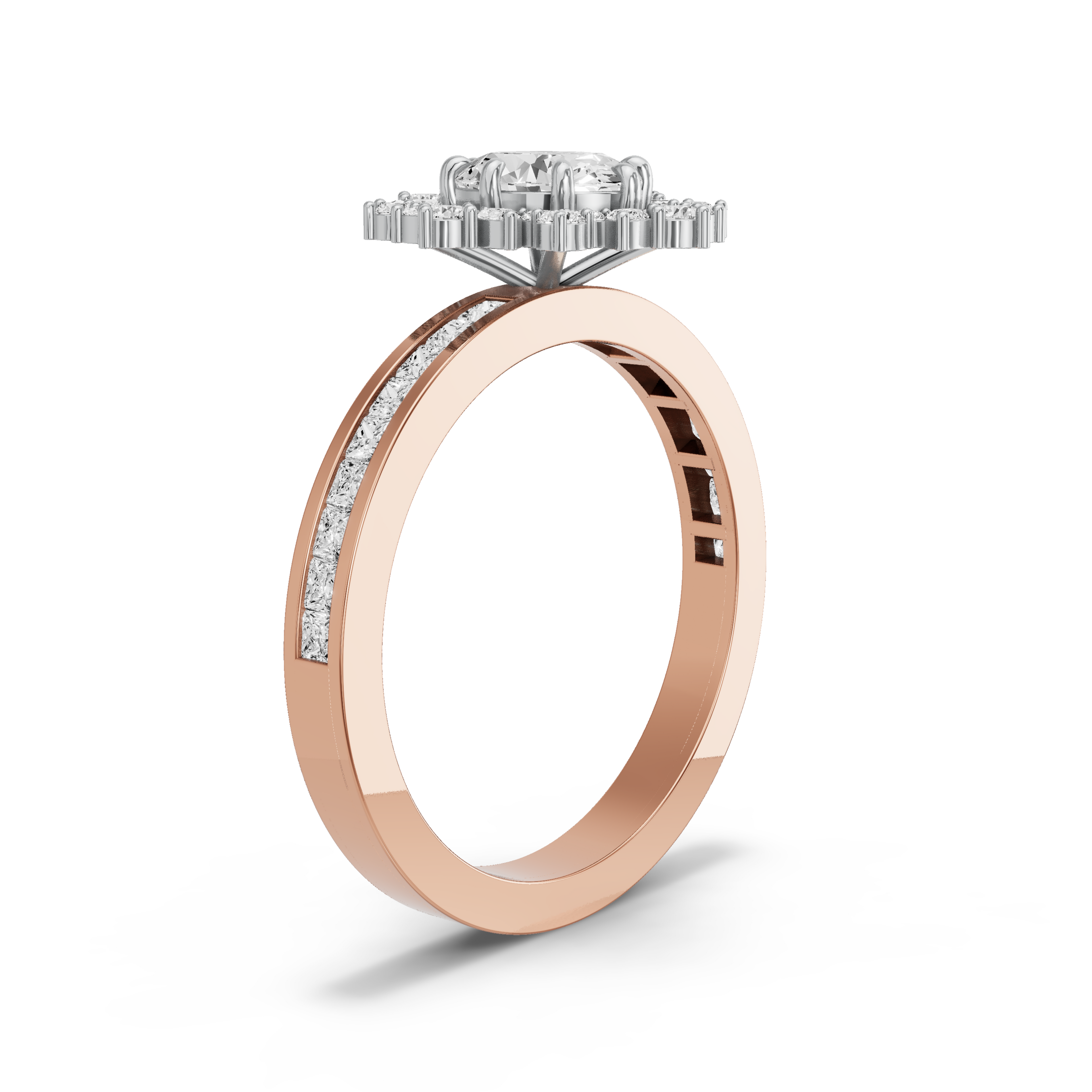 Image for Oval Fancy Halo Ring with Channel band in 18K Two Tone Rose Gold