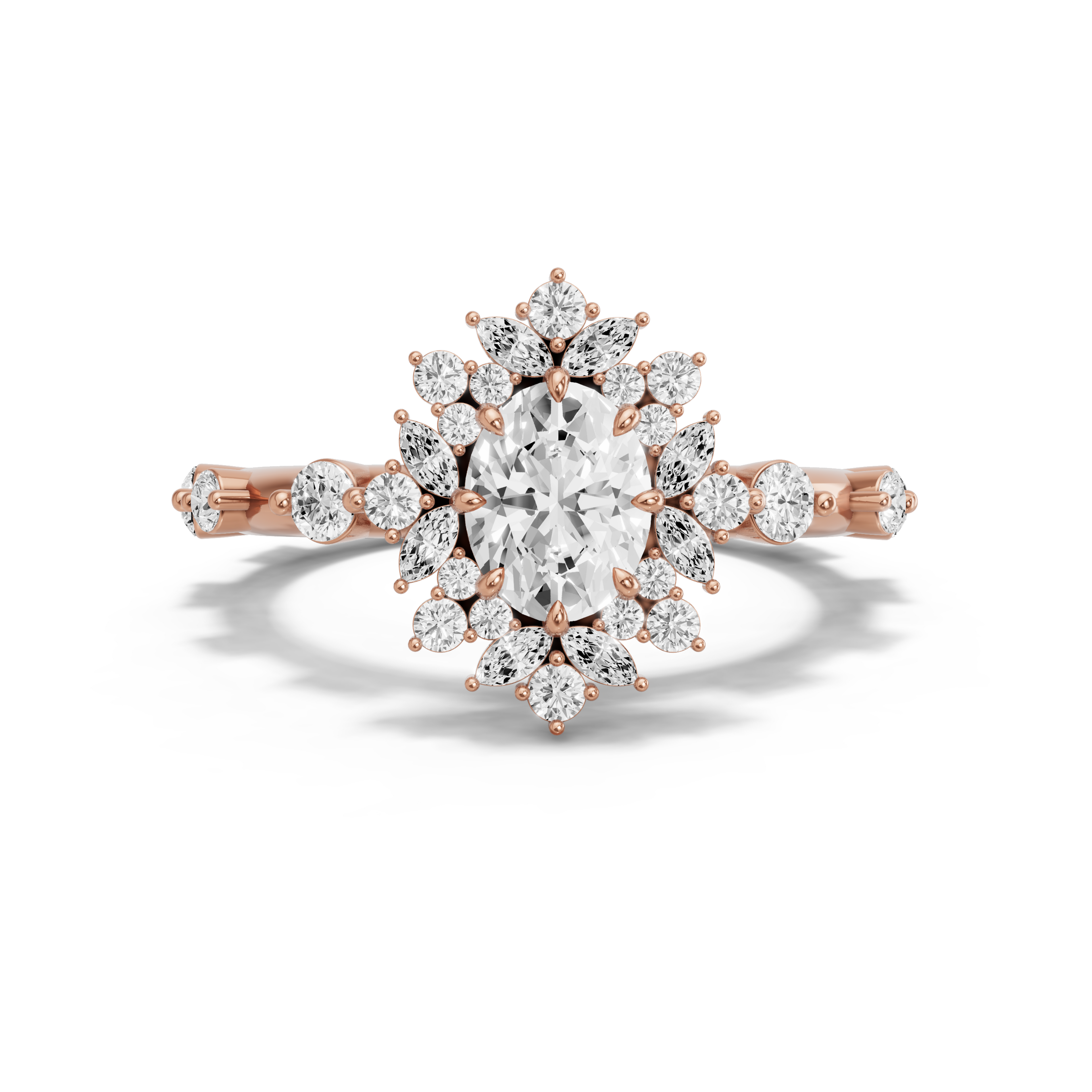 Image for Oval Fancy Halo Ring with Floating Station band in 10K Rose Gold