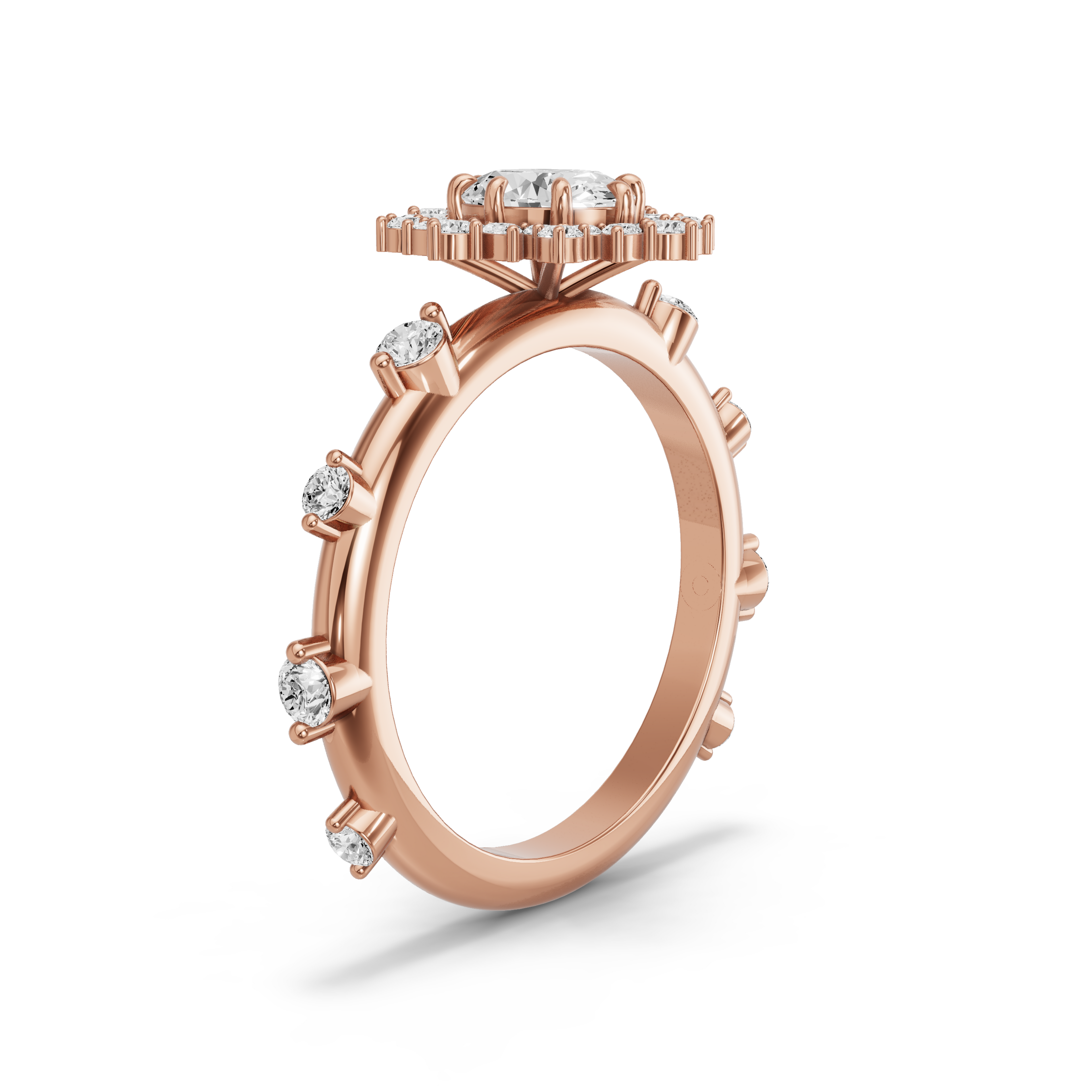 Image for Oval Fancy Halo Ring with Floating Station band in 10K Rose Gold
