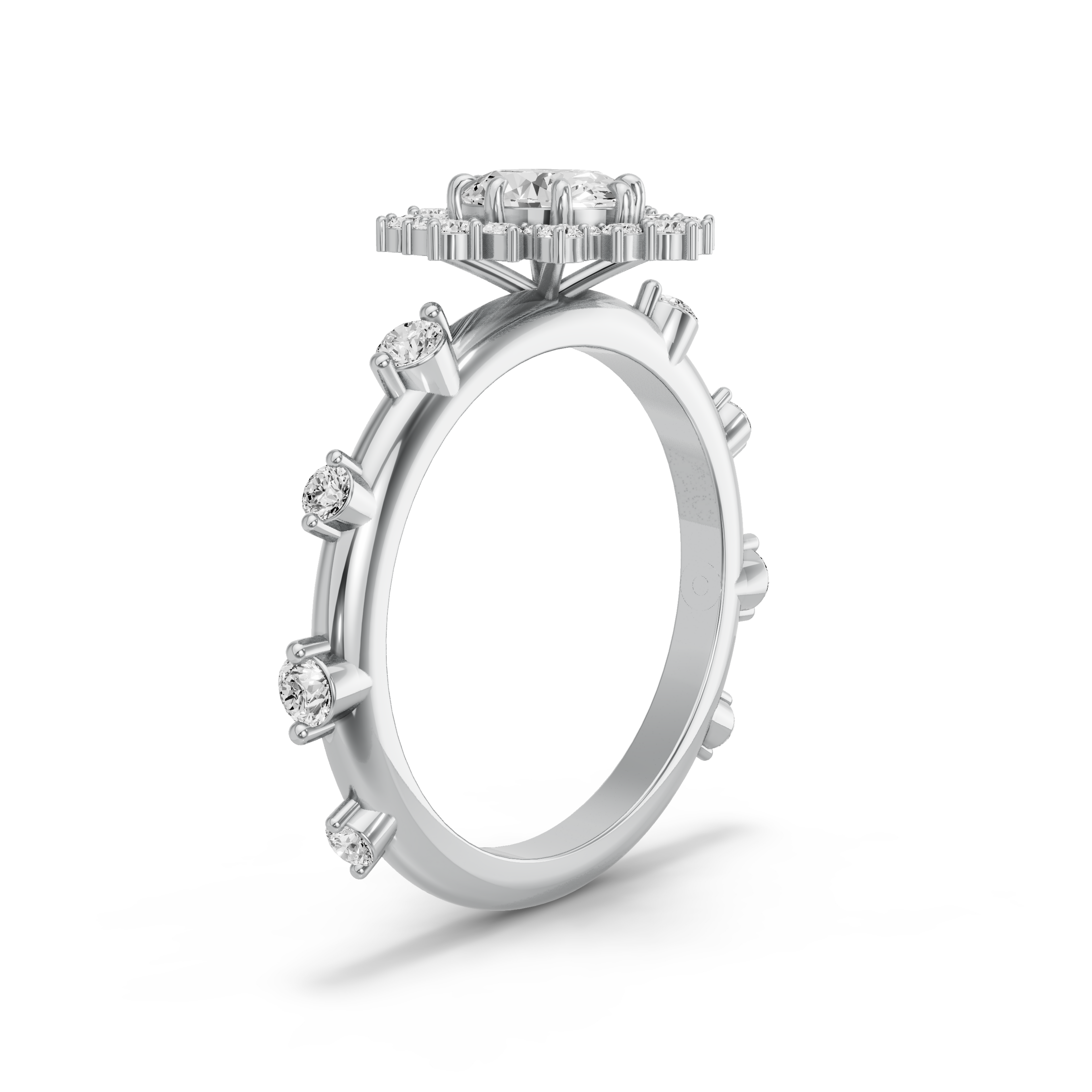 Image for Oval Fancy Halo Ring with Floating Station band in 10K White Gold