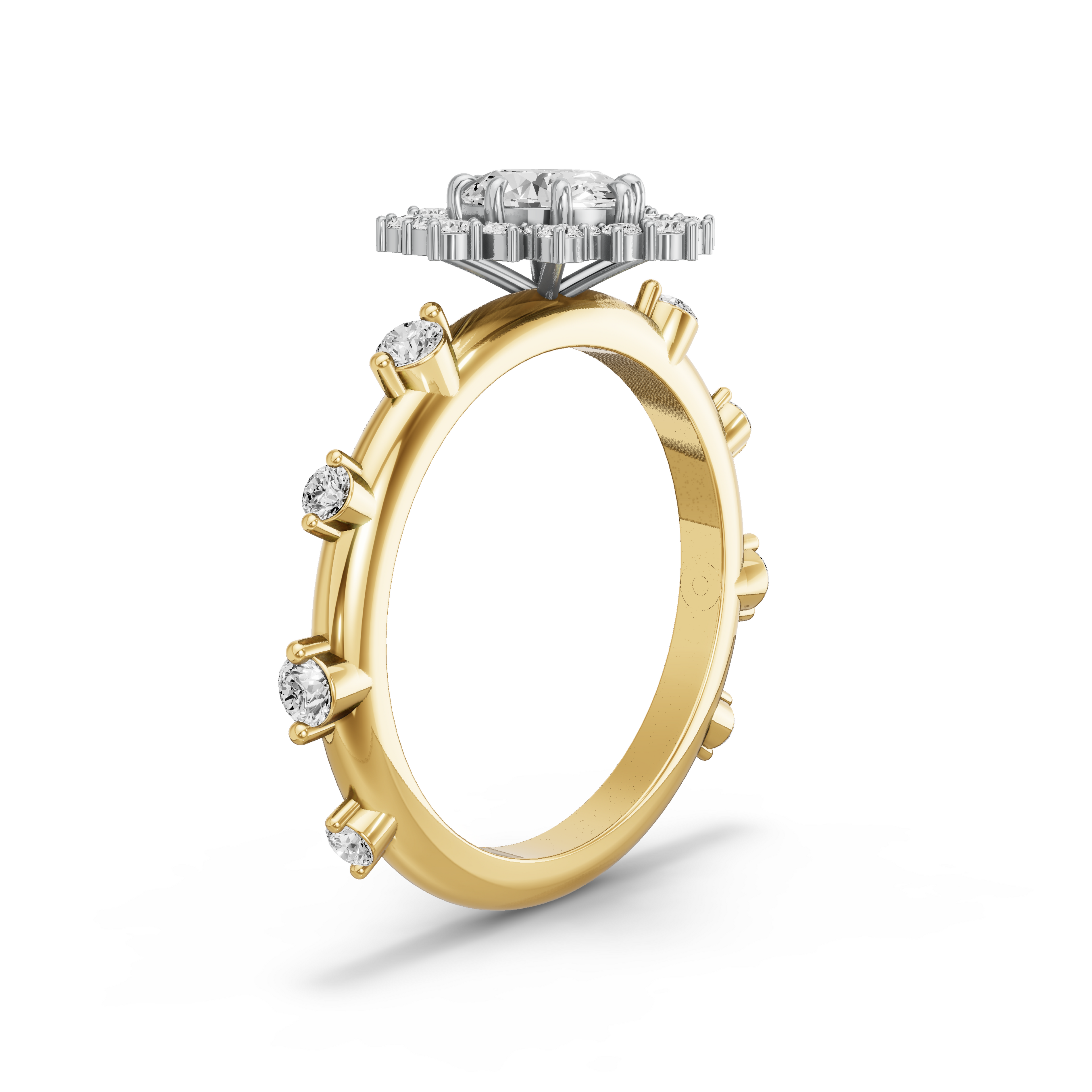 Image for Oval Fancy Halo Ring with Floating Station band in 14K Two Tone Yellow Gold