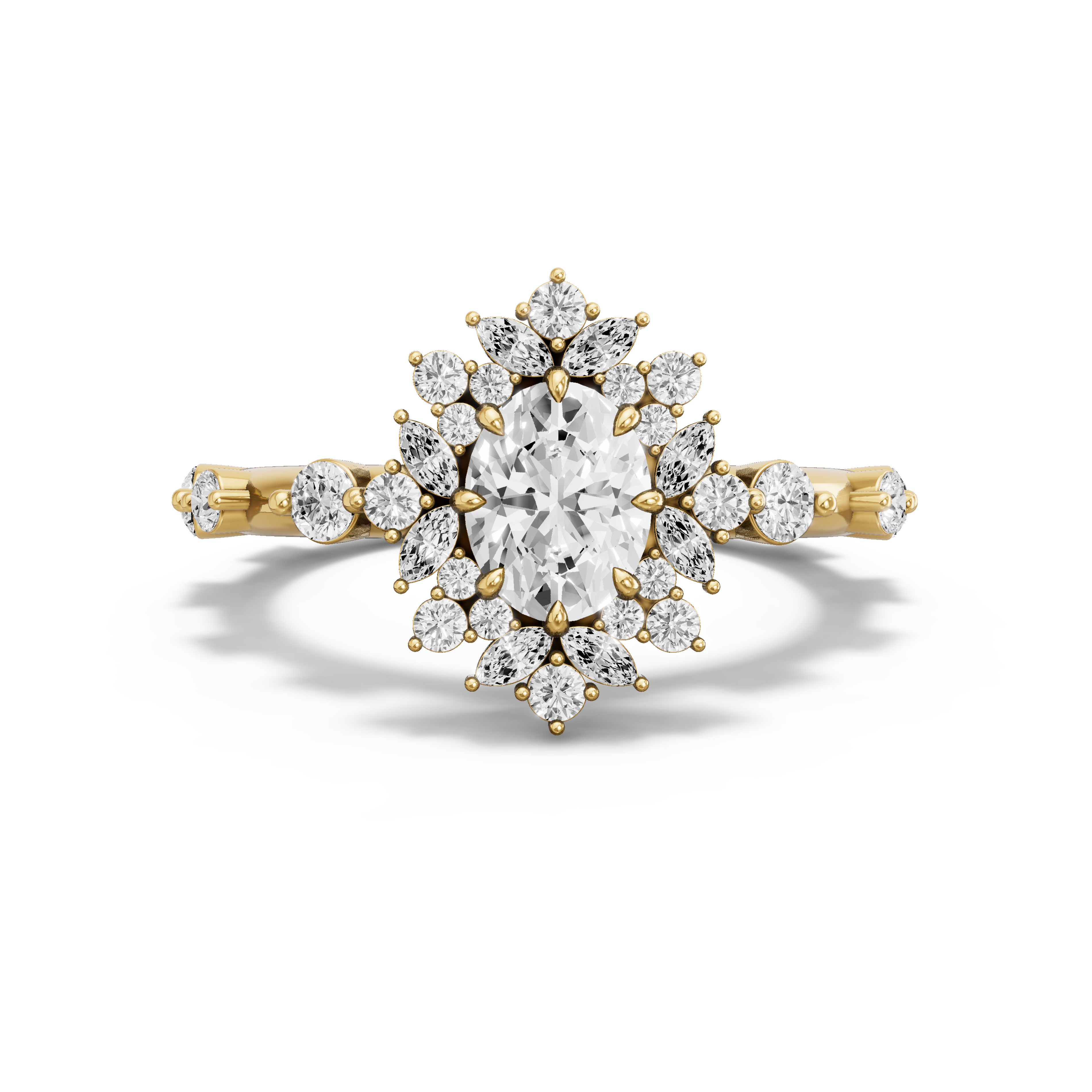 Image for Oval Fancy Halo Ring with Floating Station band in 14K Yellow Gold