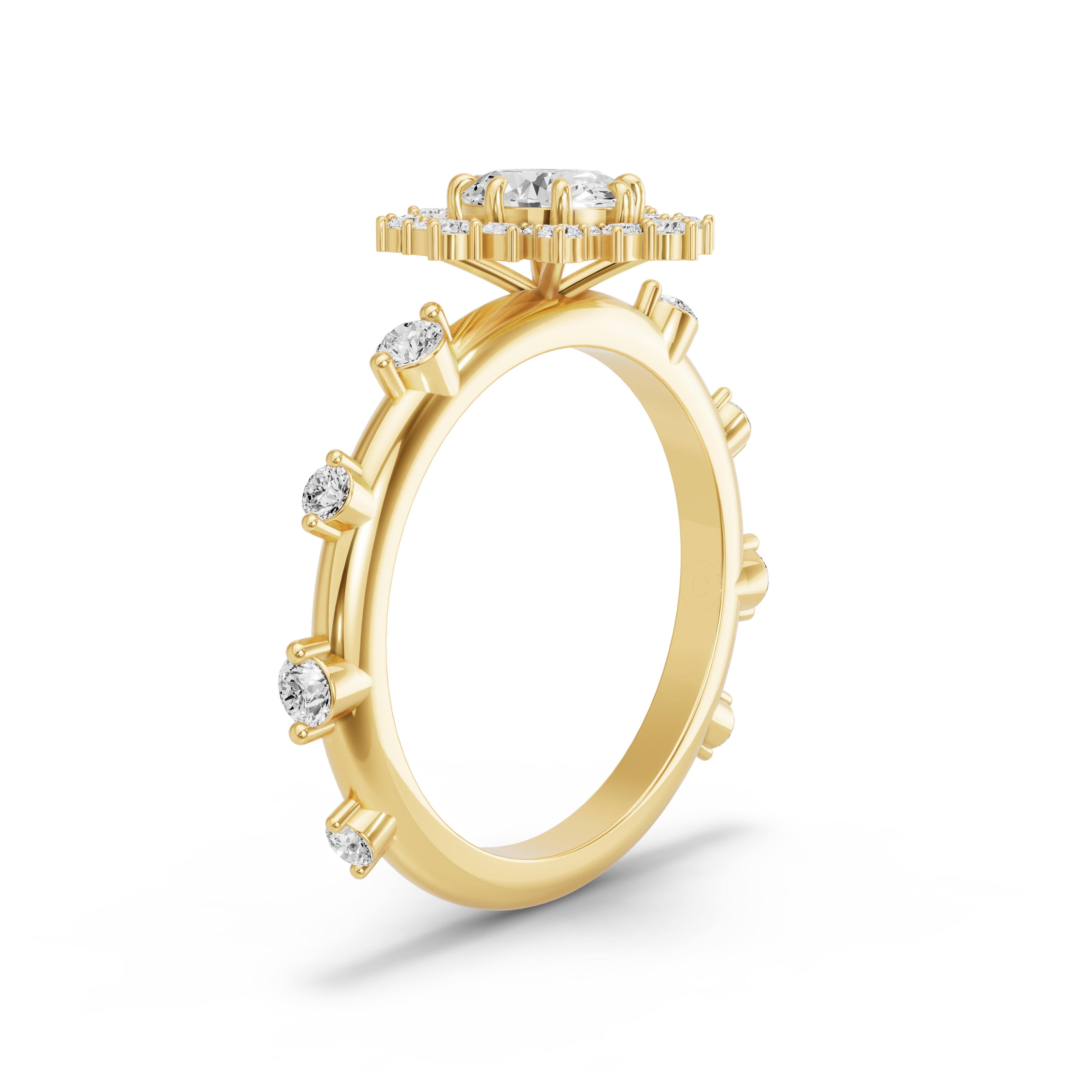 Image for Oval Fancy Halo Ring with Floating Station band in 10K Yellow Gold