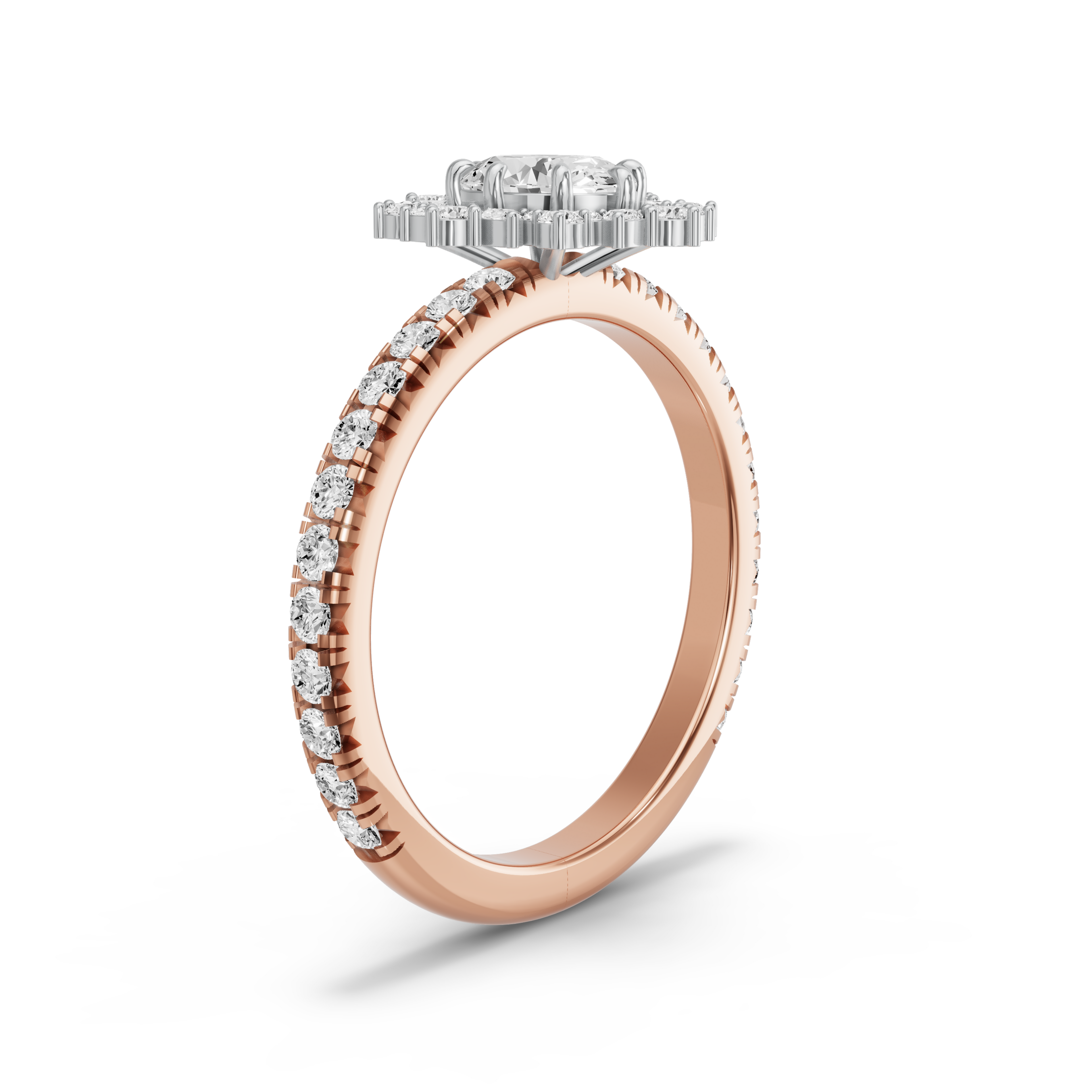 Image for Oval Fancy Halo Ring with French Pave band in 10K Two Tone Rose Gold