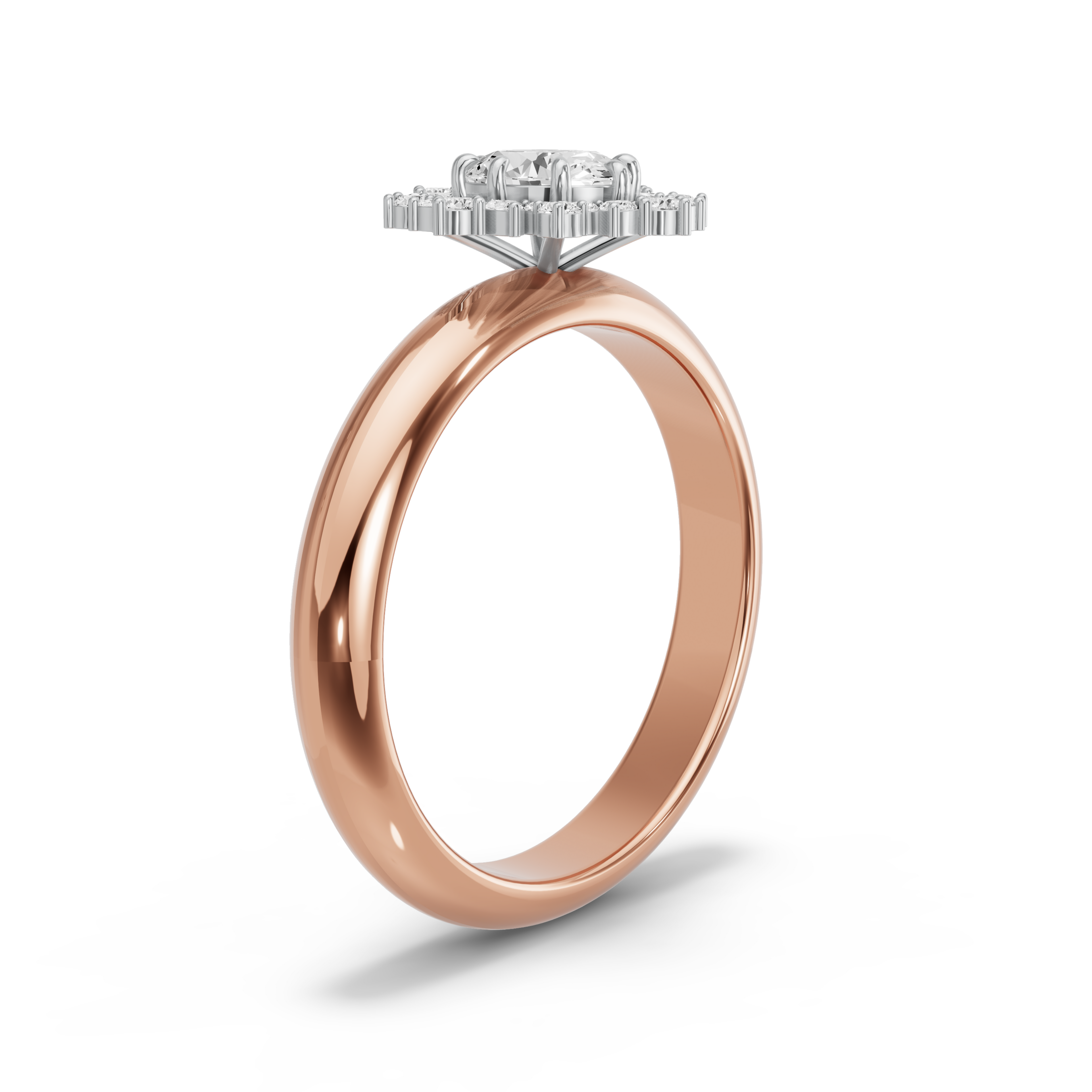 Image for Oval Fancy Halo Ring with Knife Edge Solitaire band in 14K Two Tone Rose Gold