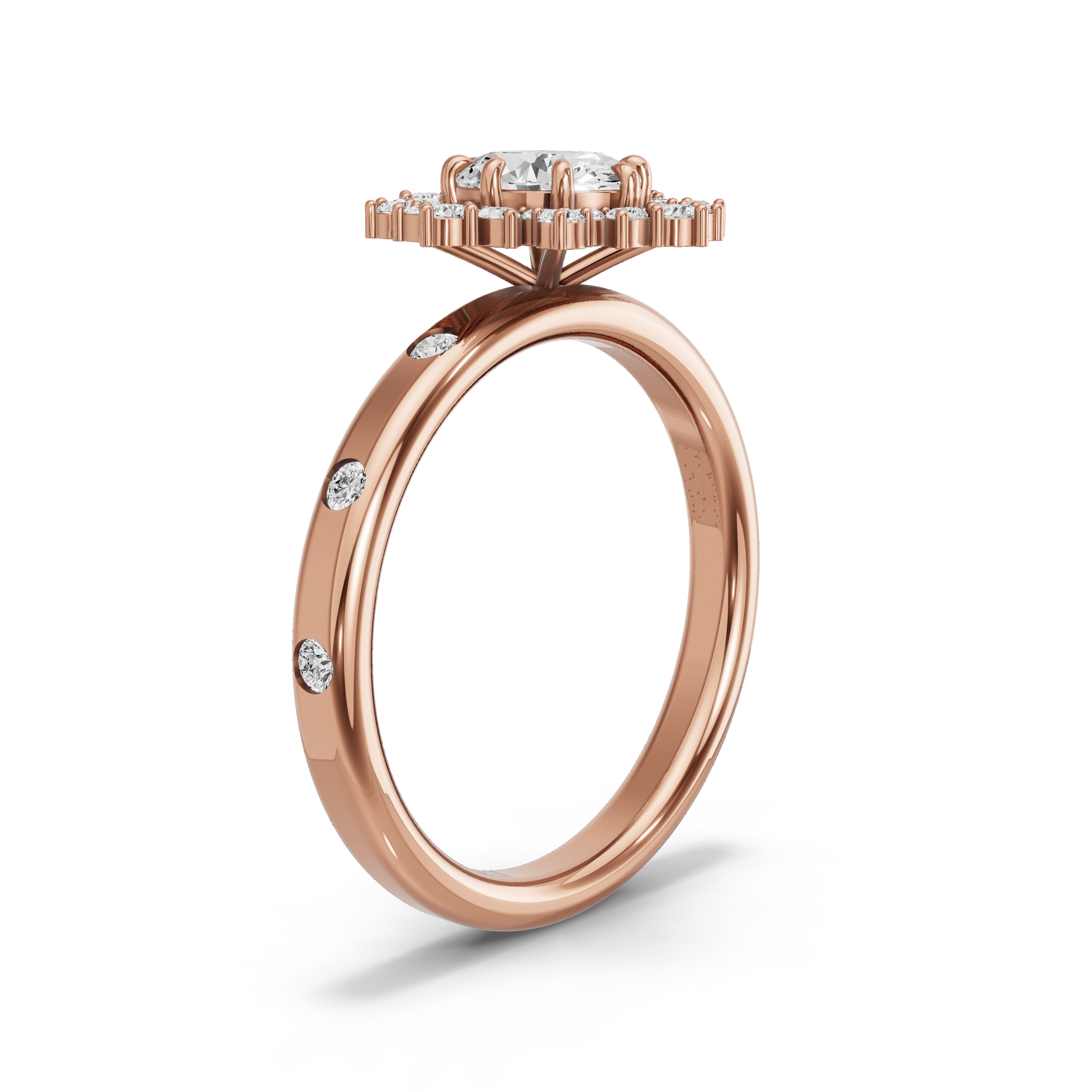Image for Oval Fancy Halo Ring with Sleek Accent band in 14K Rose Gold