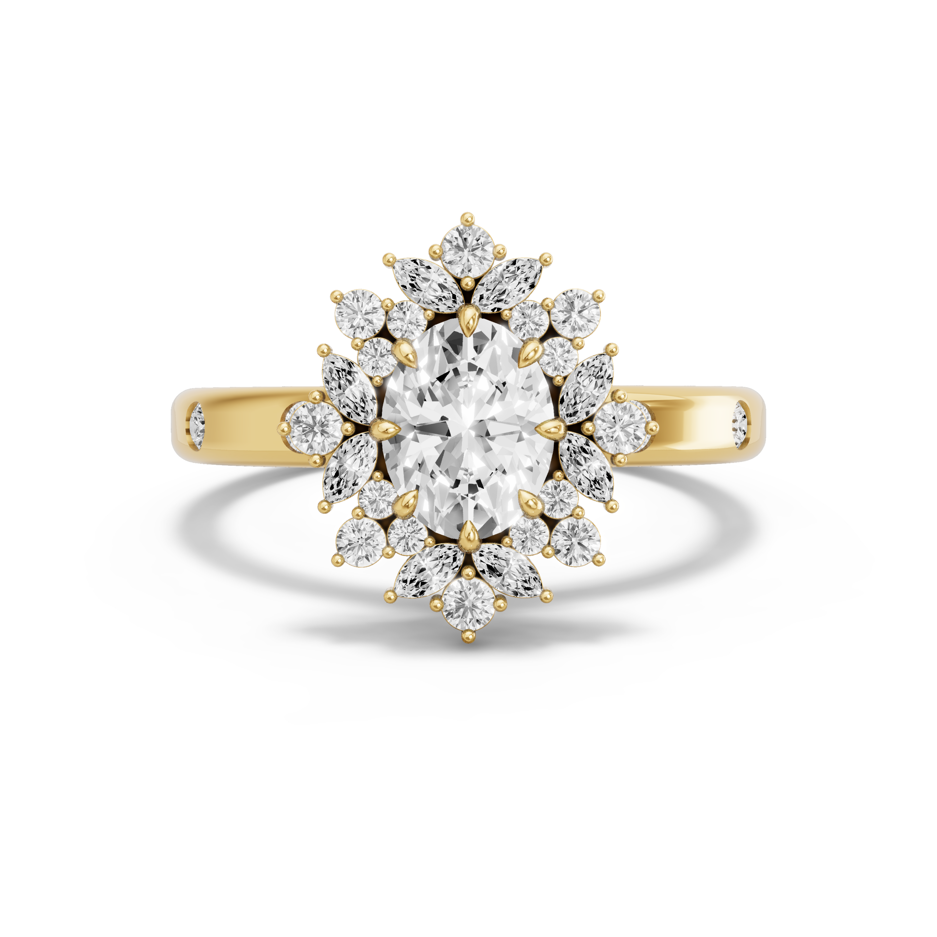 Image for Oval Fancy Halo Ring with Sleek Accent band in 14K Yellow Gold