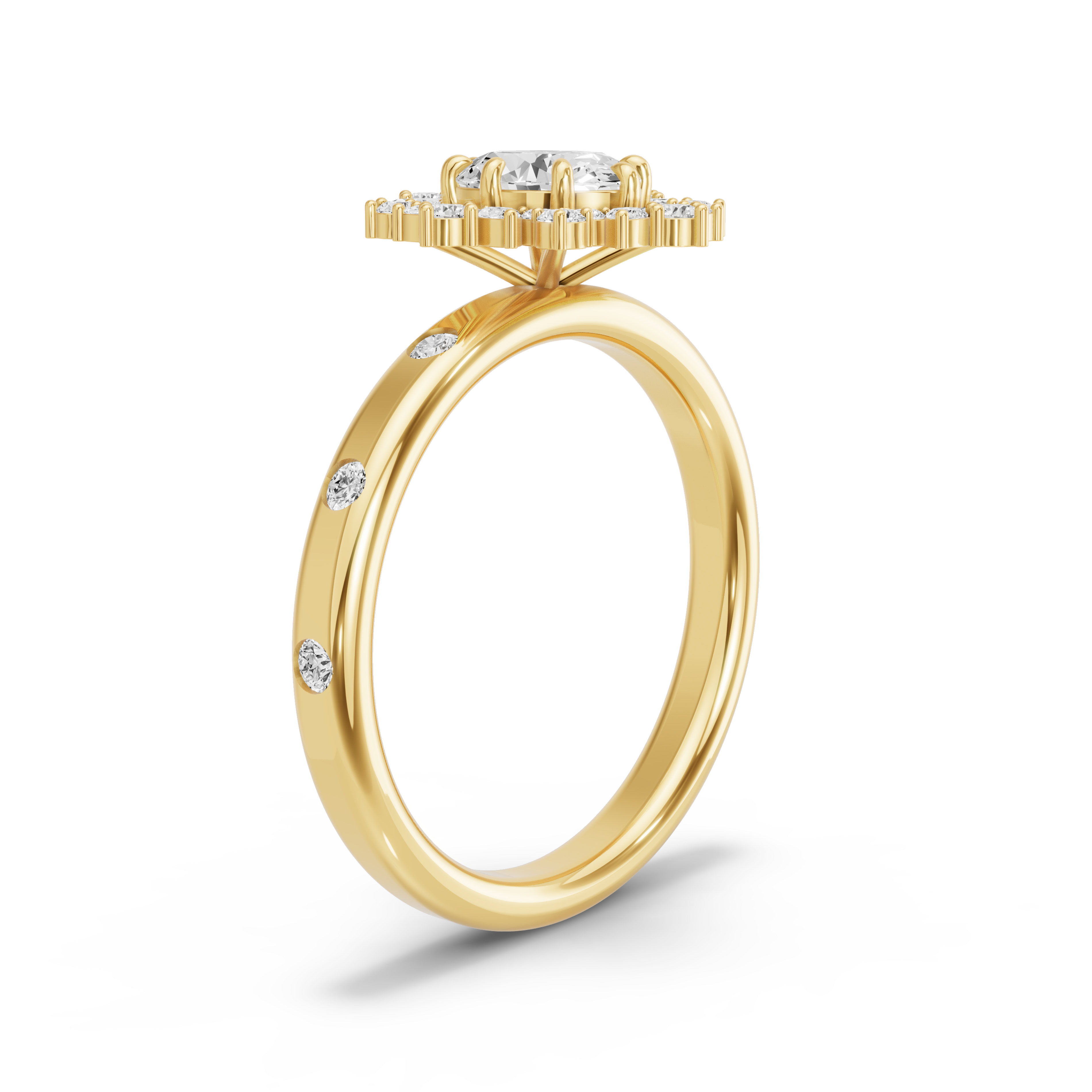 Image for Oval Fancy Halo Ring with Sleek Accent band in 14K Yellow Gold