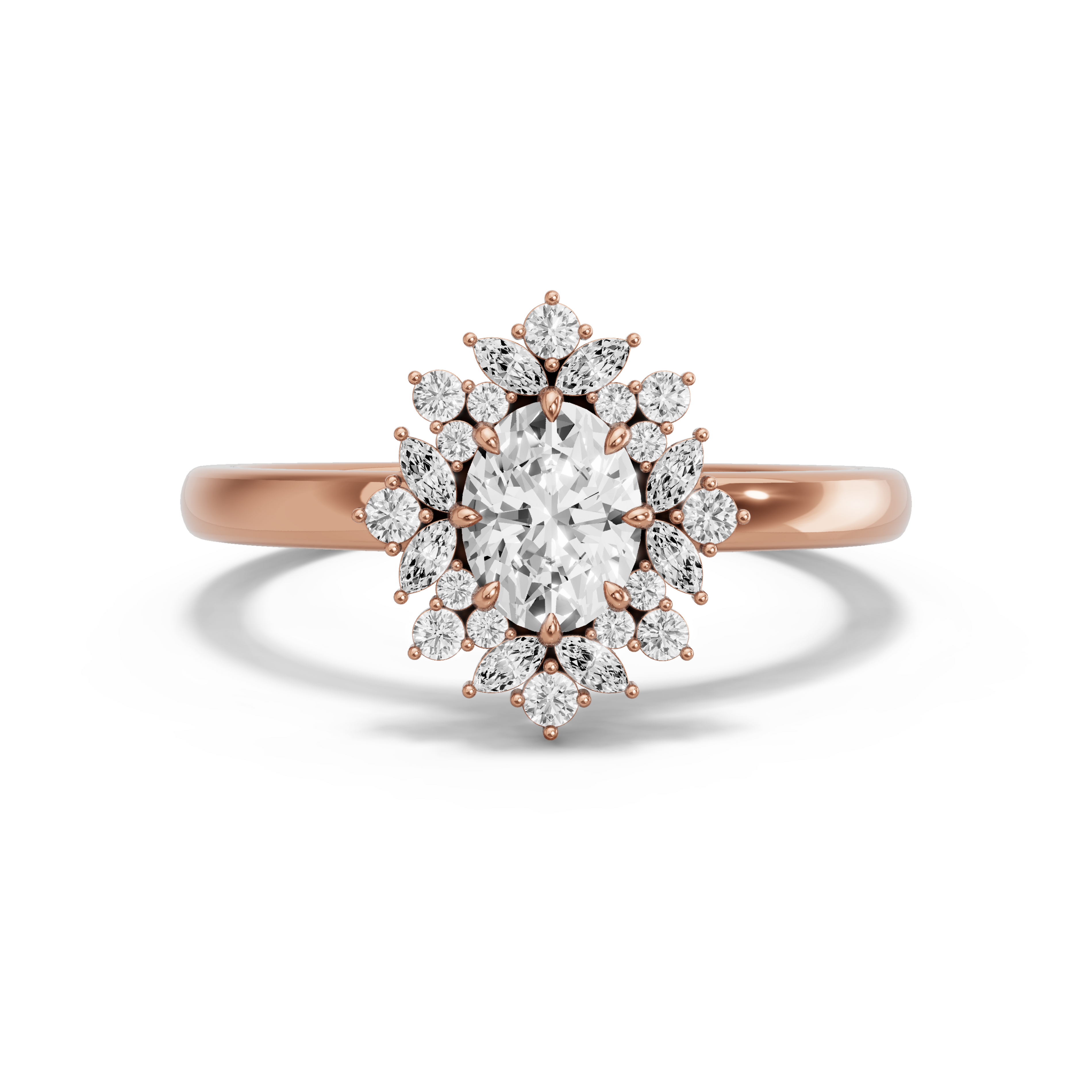 Image for Oval Fancy Halo Ring with Solitaire band in 14K Rose Gold