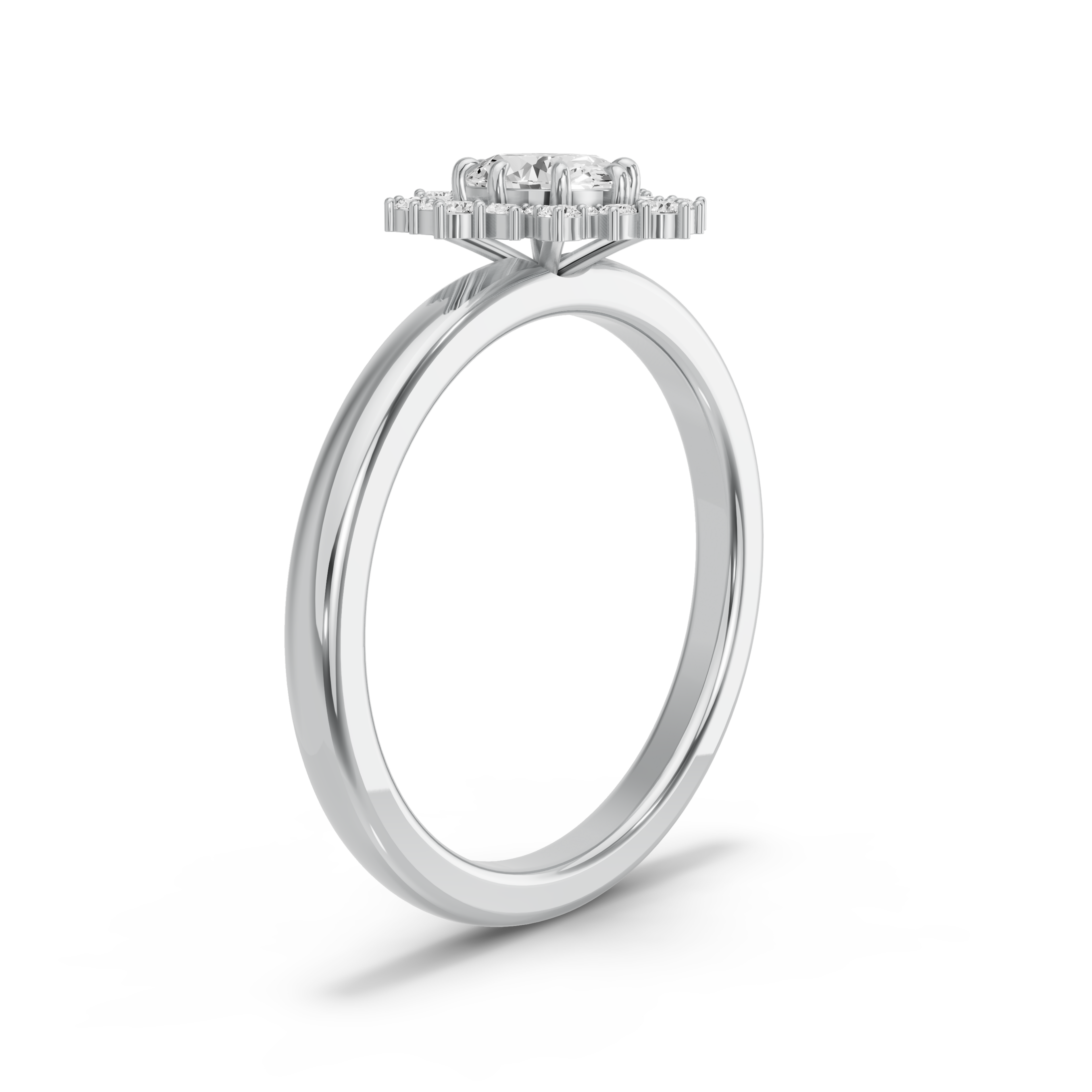 Image for Oval Fancy Halo Ring with Solitaire band in 18K White Gold