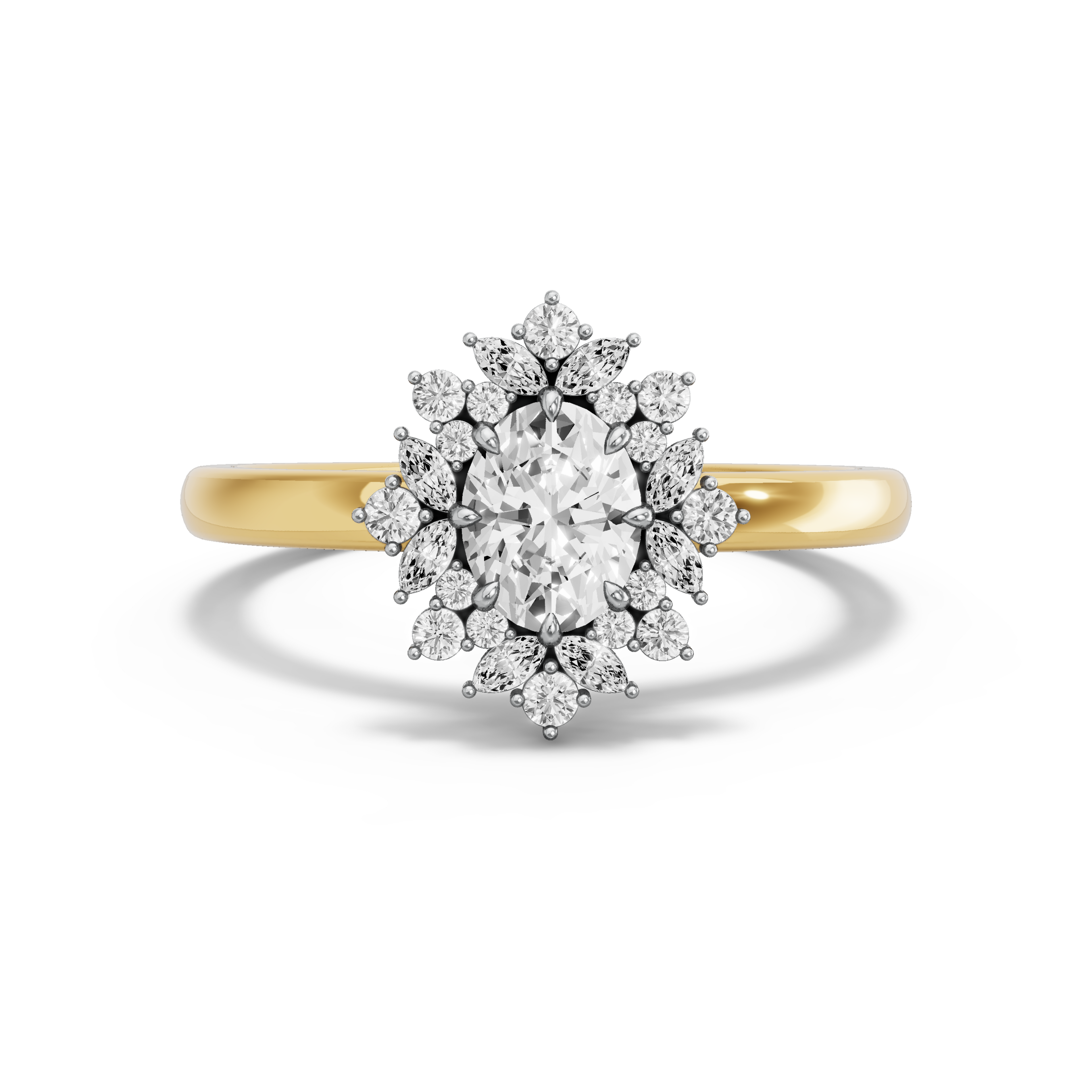 Image for Oval Fancy Halo Ring with Solitaire band in 18K Two Tone Yellow Gold