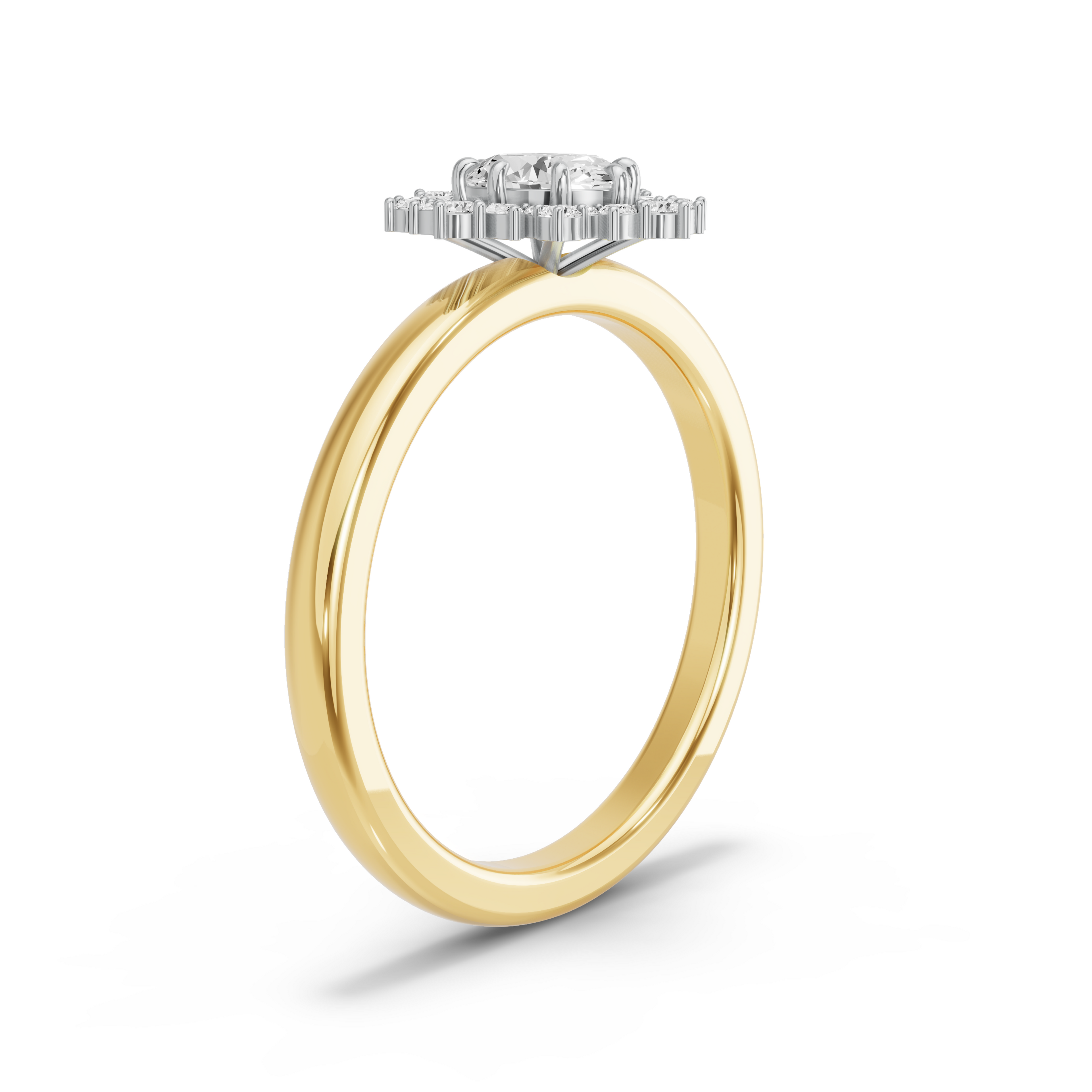 Image for Oval Fancy Halo Ring with Solitaire band in 10K Two Tone Yellow Gold