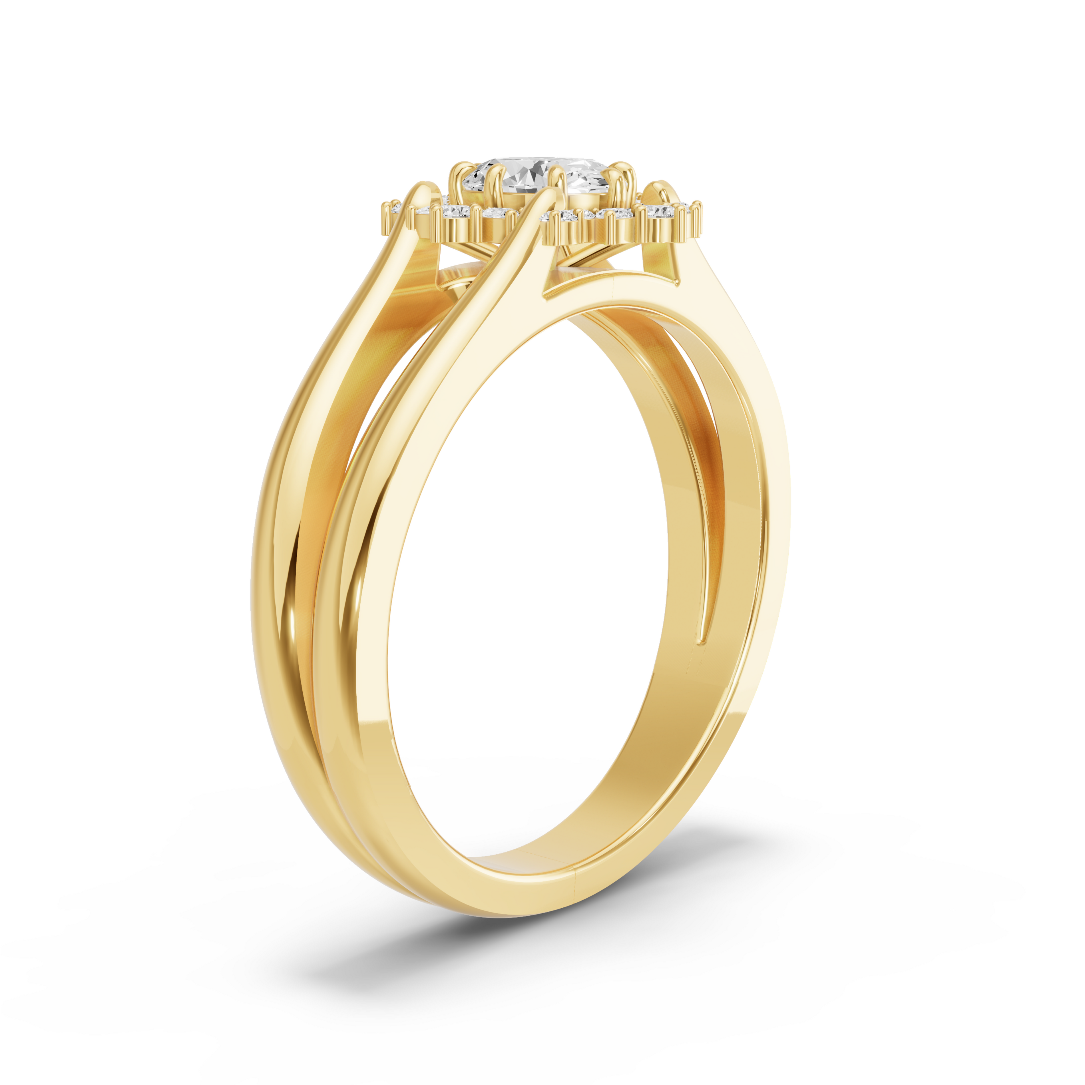 Image for Oval Fancy Halo Ring with Split Ring Solitaire band in 10K Yellow Gold