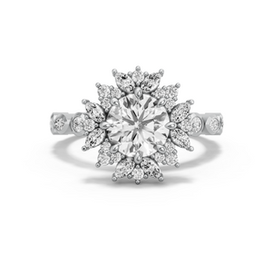 Image for Round Fancy Halo Ring with Alternating Marquise band