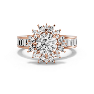Image for Round Fancy Halo Ring with Baguette Channel band