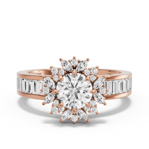 Image for Round Fancy Halo Ring with Baguette Channel band
