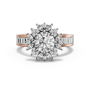 Image for Round Fancy Halo Ring with Baguette Channel band