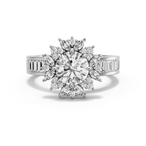 Image for Round Fancy Halo Ring with Baguette Channel band