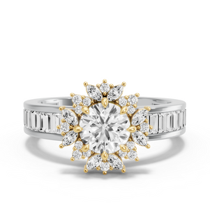 Image for Round Fancy Halo Ring with Baguette Channel band