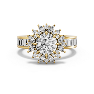 Image for Round Fancy Halo Ring with Baguette Channel band