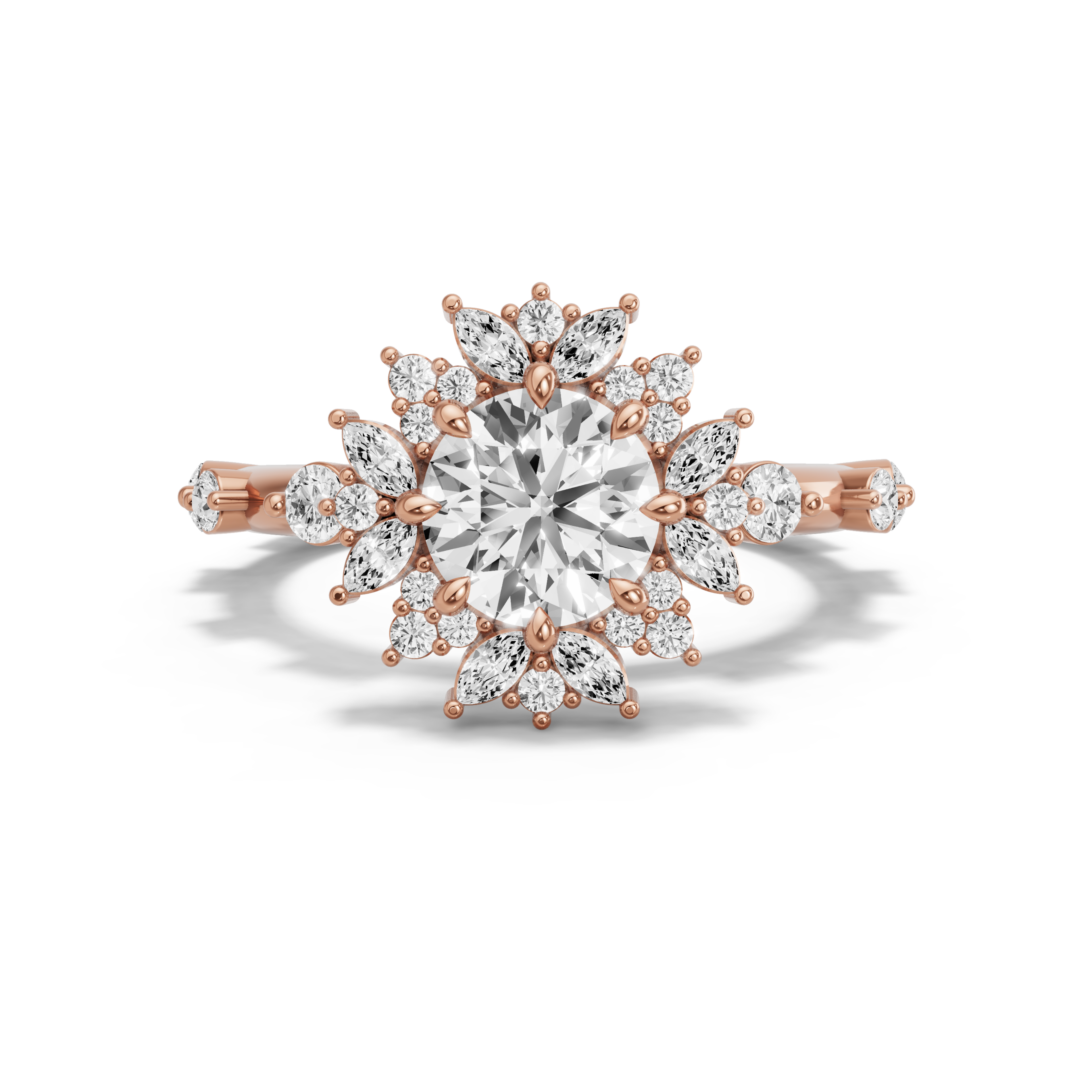 Image for Round Fancy Halo Ring with Floating Station band in 14K Rose Gold