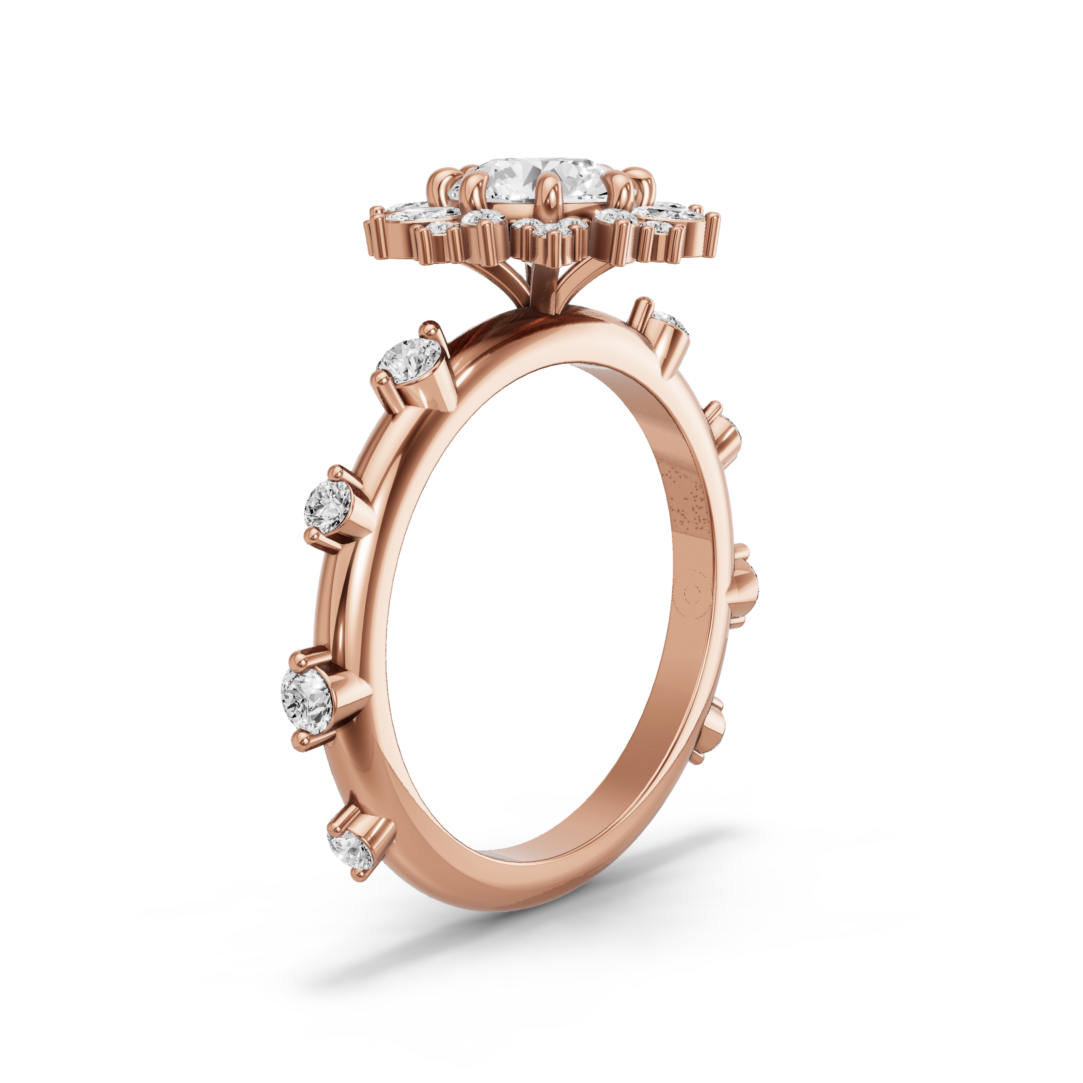 Image for Round Fancy Halo Ring with Floating Station band in 14K Rose Gold