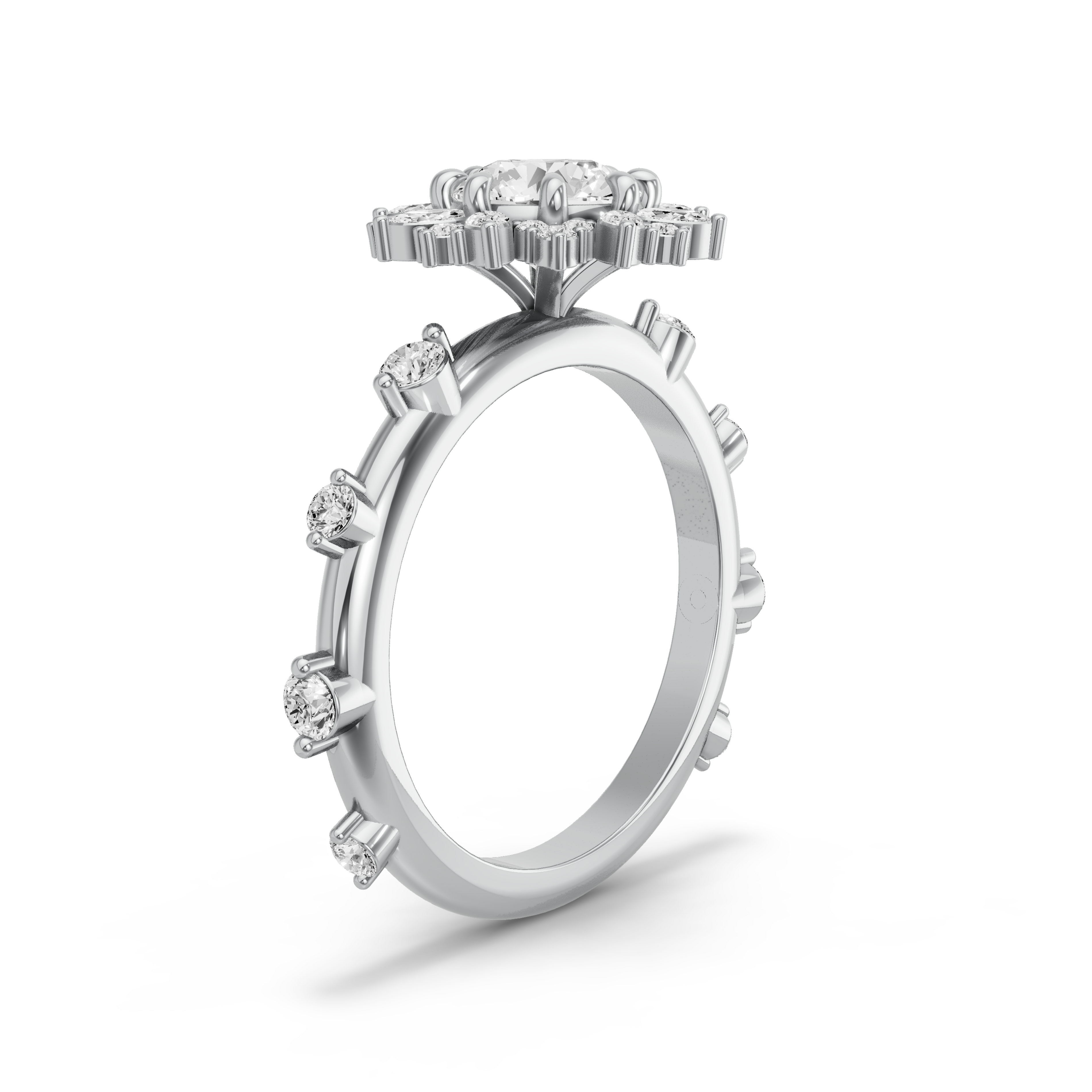 Image for Round Fancy Halo Ring with Floating Station band in 950 Platinum