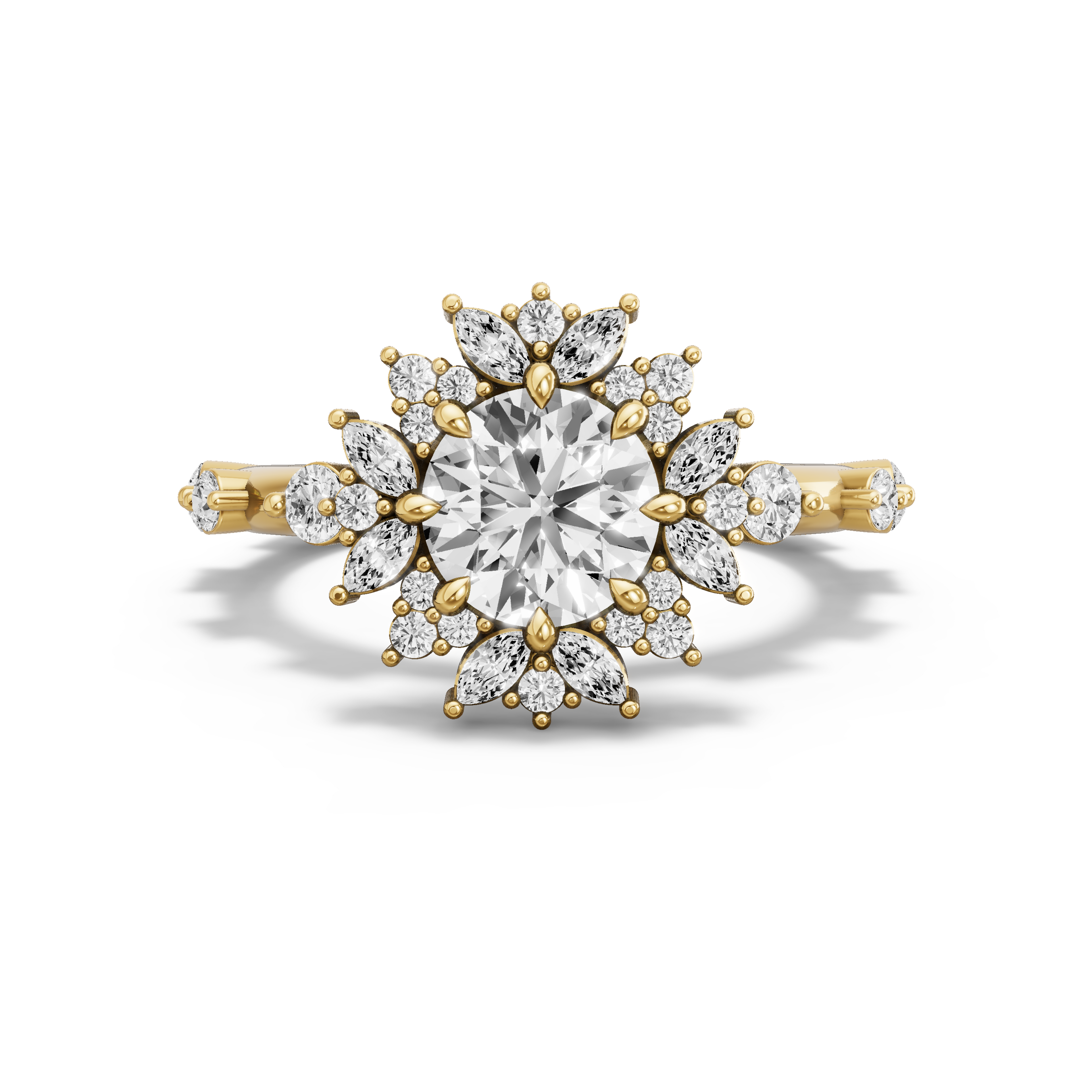 Image for Round Fancy Halo Ring with Floating Station band in 18K Yellow Gold