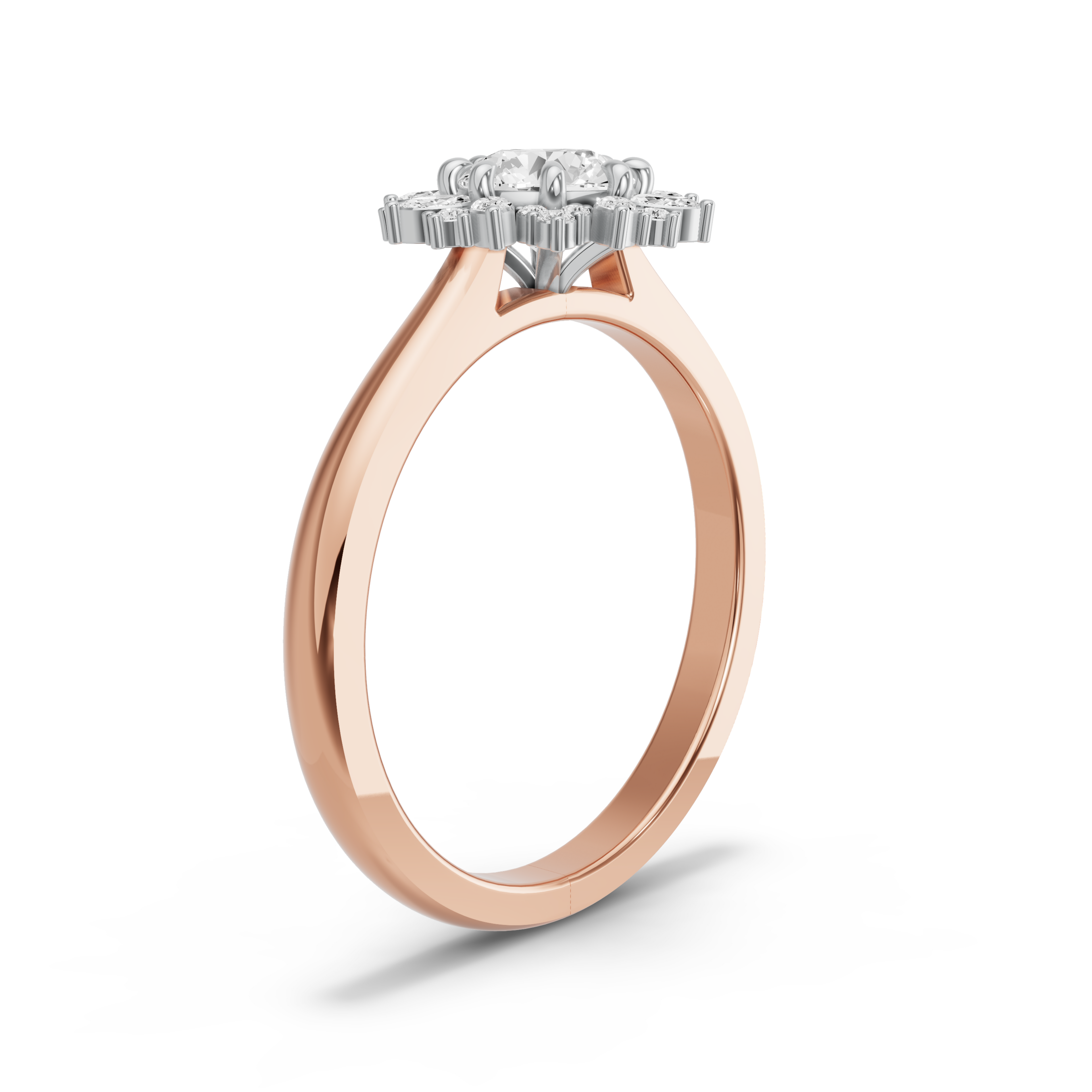 Image for Round Fancy Halo Ring with Knife Edge Cathedral band in 18K Two Tone Rose Gold