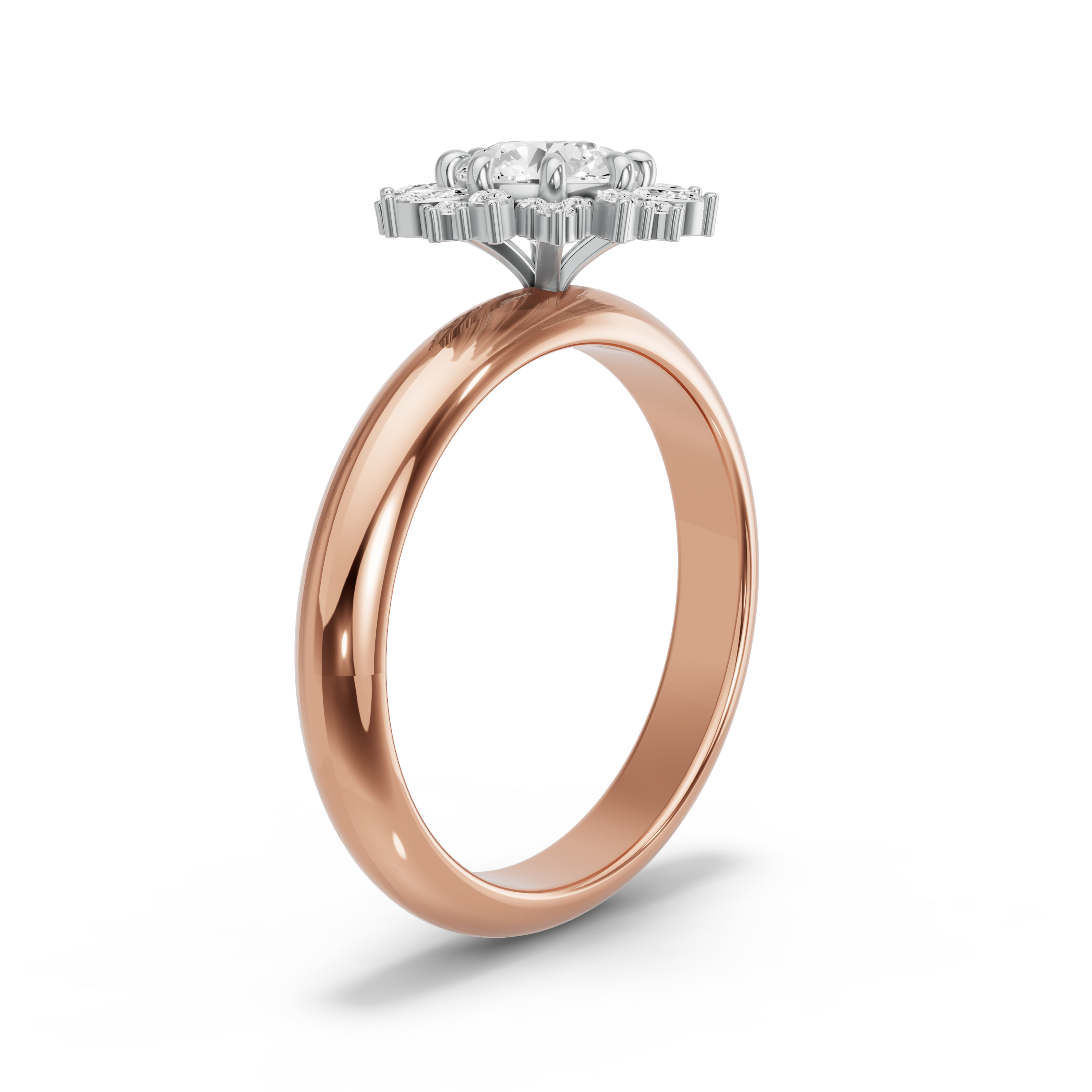 Image for Round Fancy Halo Ring with Knife Edge Solitaire band in 10K Two Tone Rose Gold