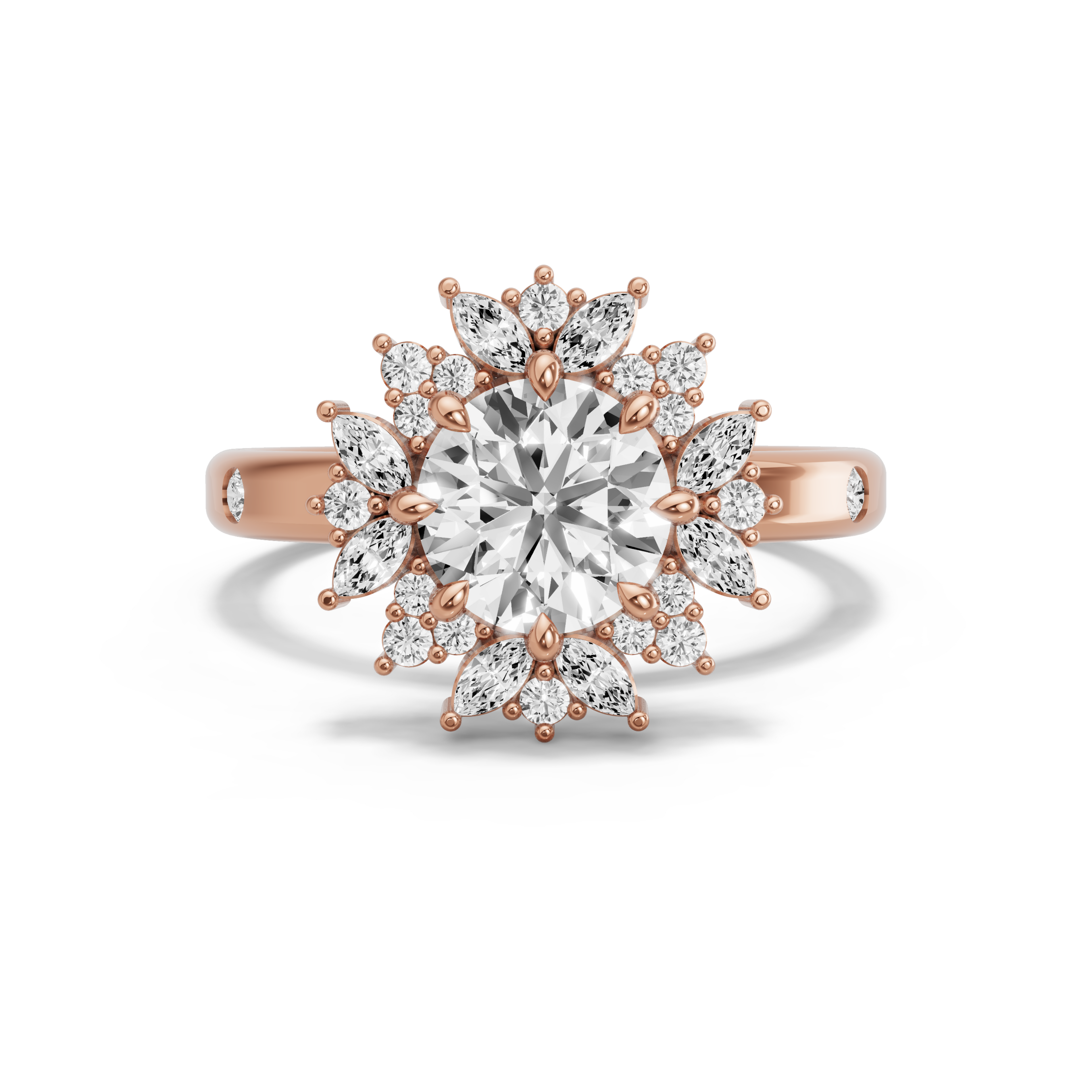 Image for Round Fancy Halo Ring with Sleek Accent band in 14K Rose Gold