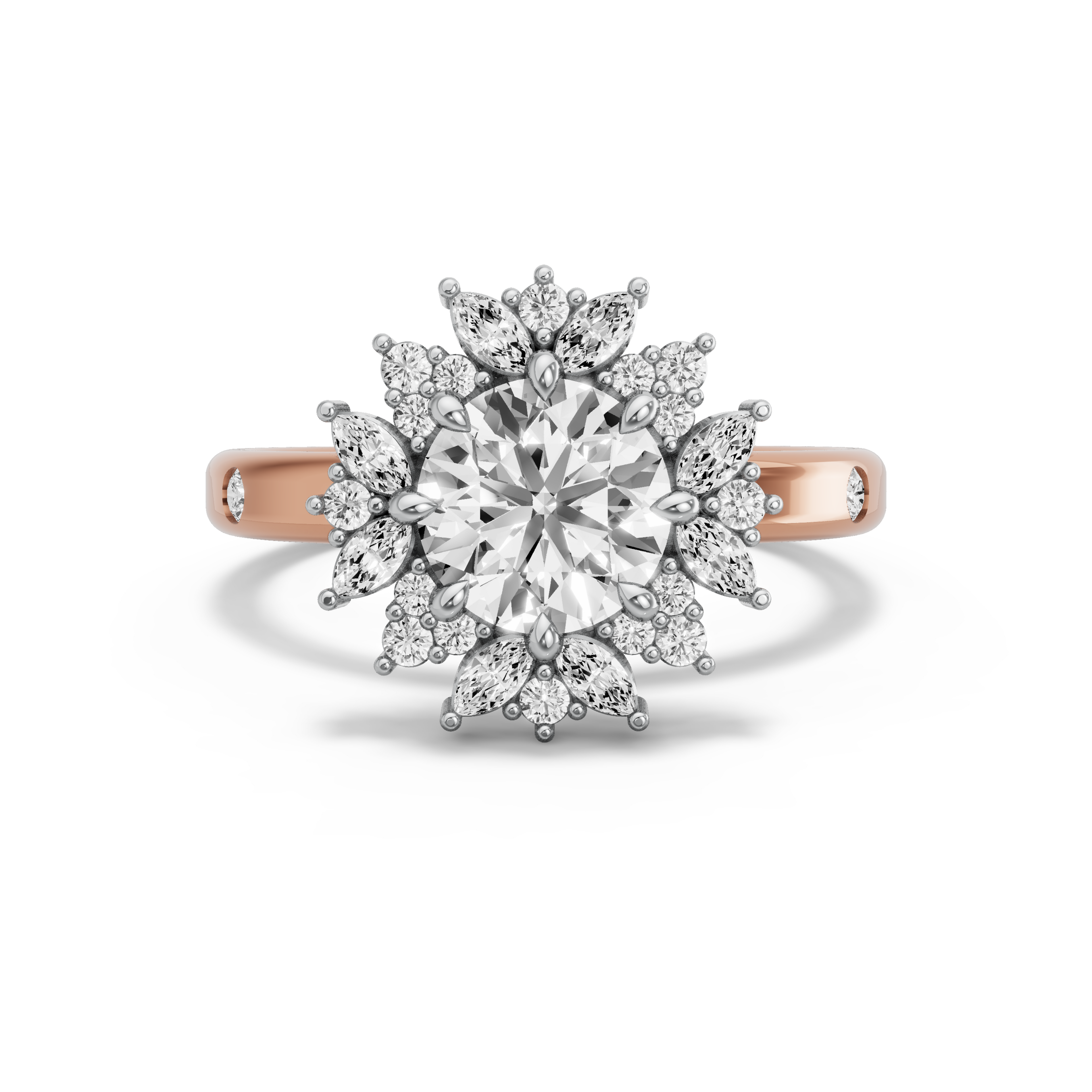 Image for Round Fancy Halo Ring with Sleek Accent band