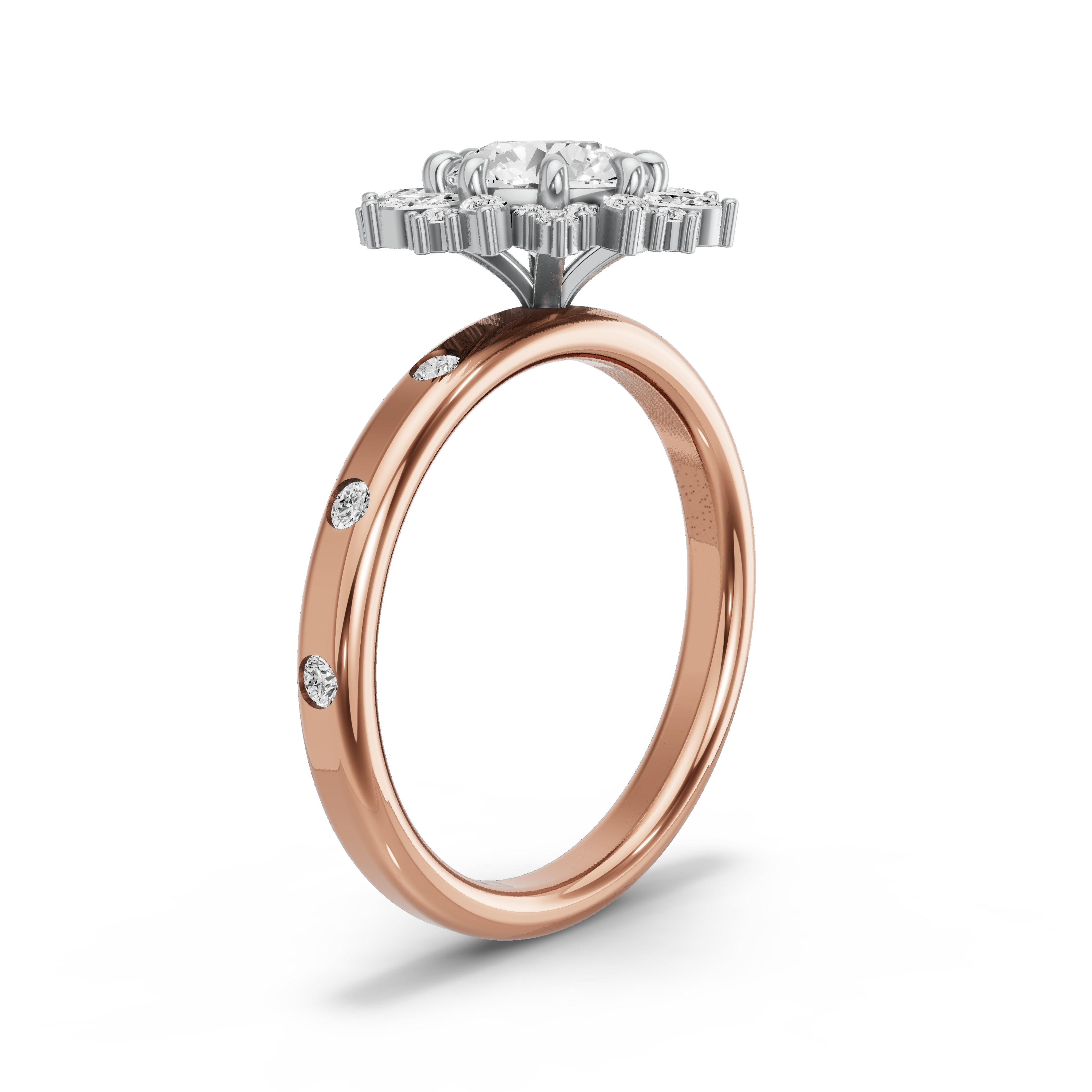 Image for Round Fancy Halo Ring with Sleek Accent band