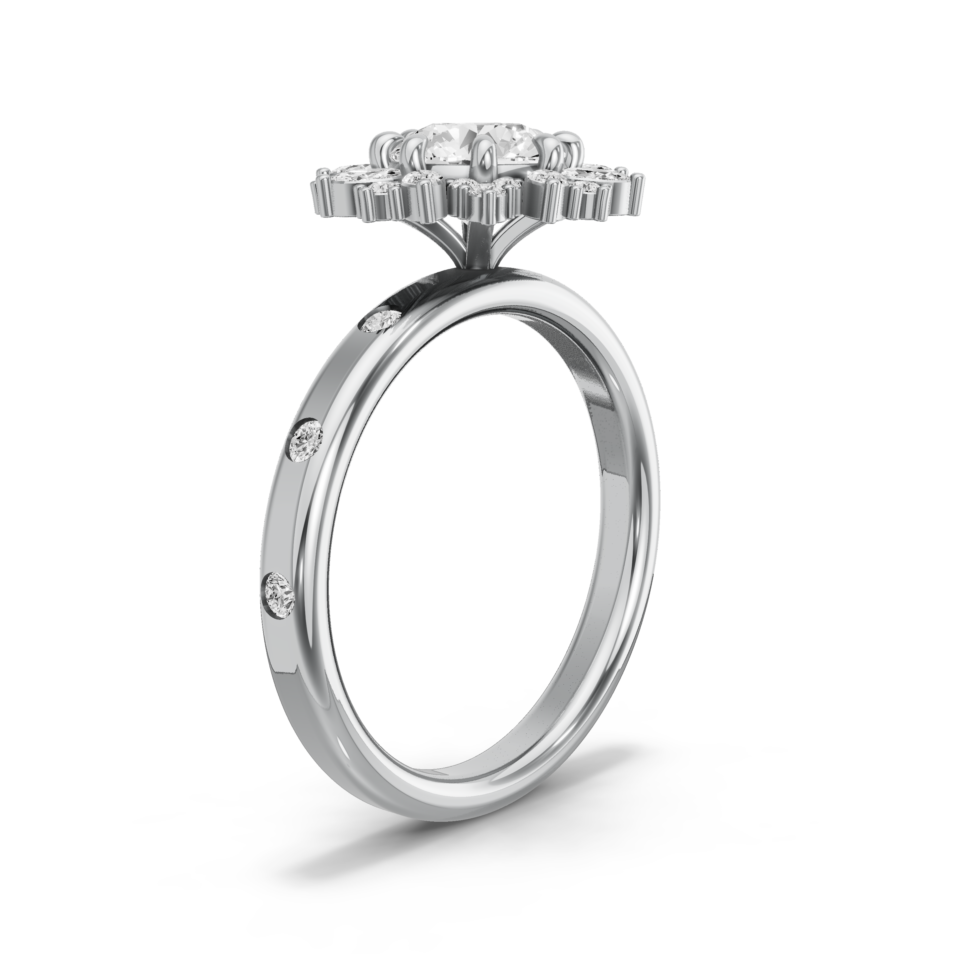 Image for Round Fancy Halo Ring with Sleek Accent band