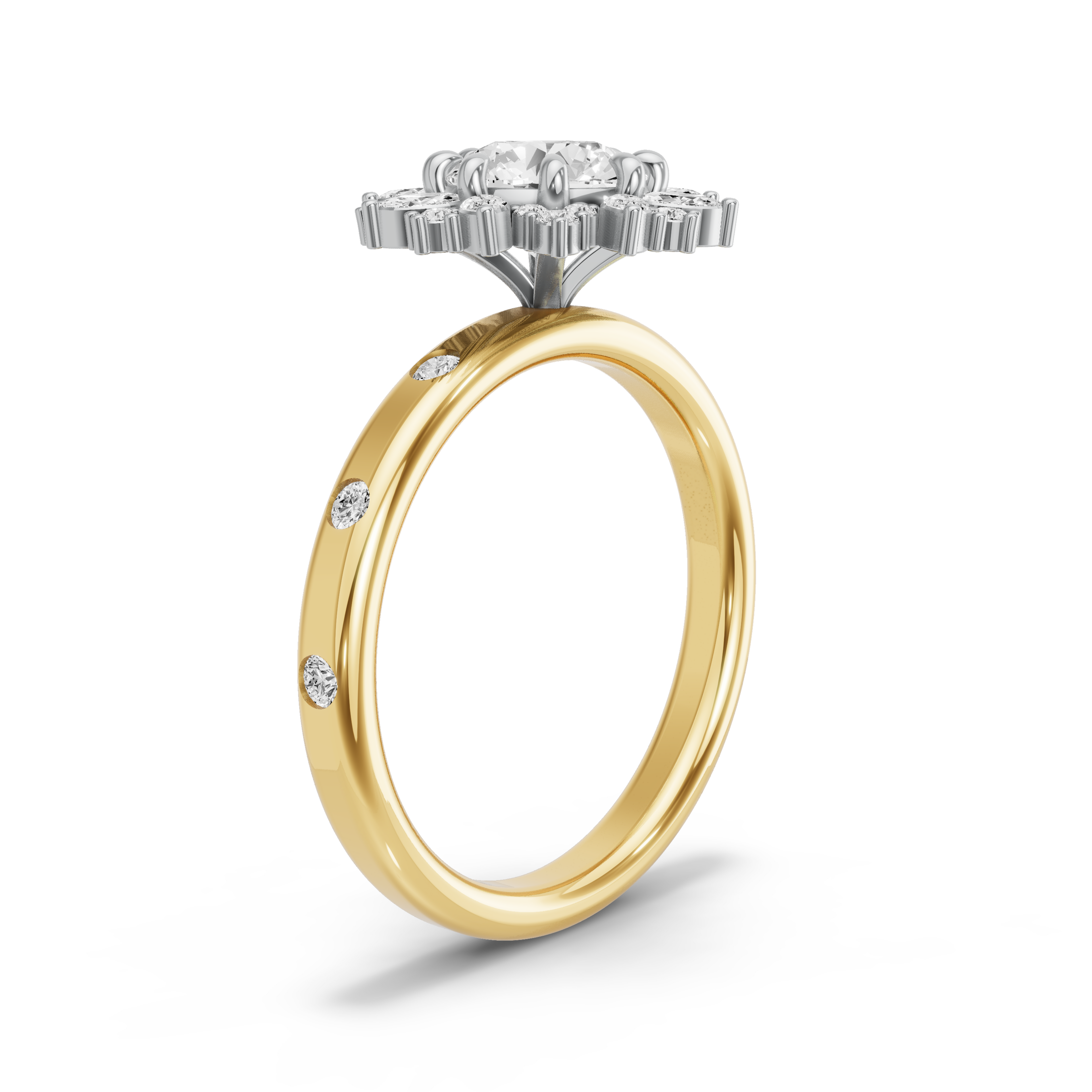 Image for Round Fancy Halo Ring with Sleek Accent band