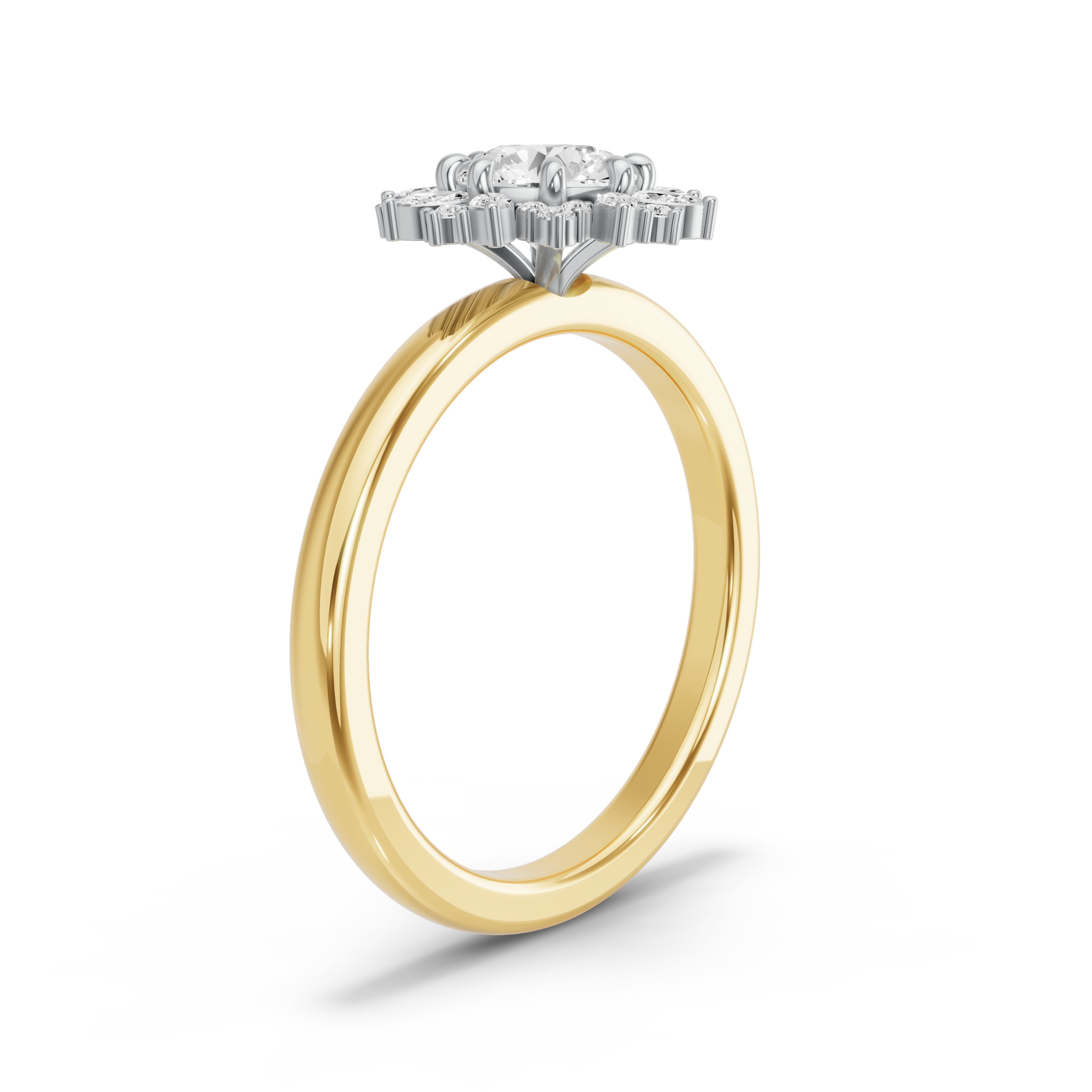 Image for Round Fancy Halo Ring with Solitaire band in 14K Two Tone Yellow Gold