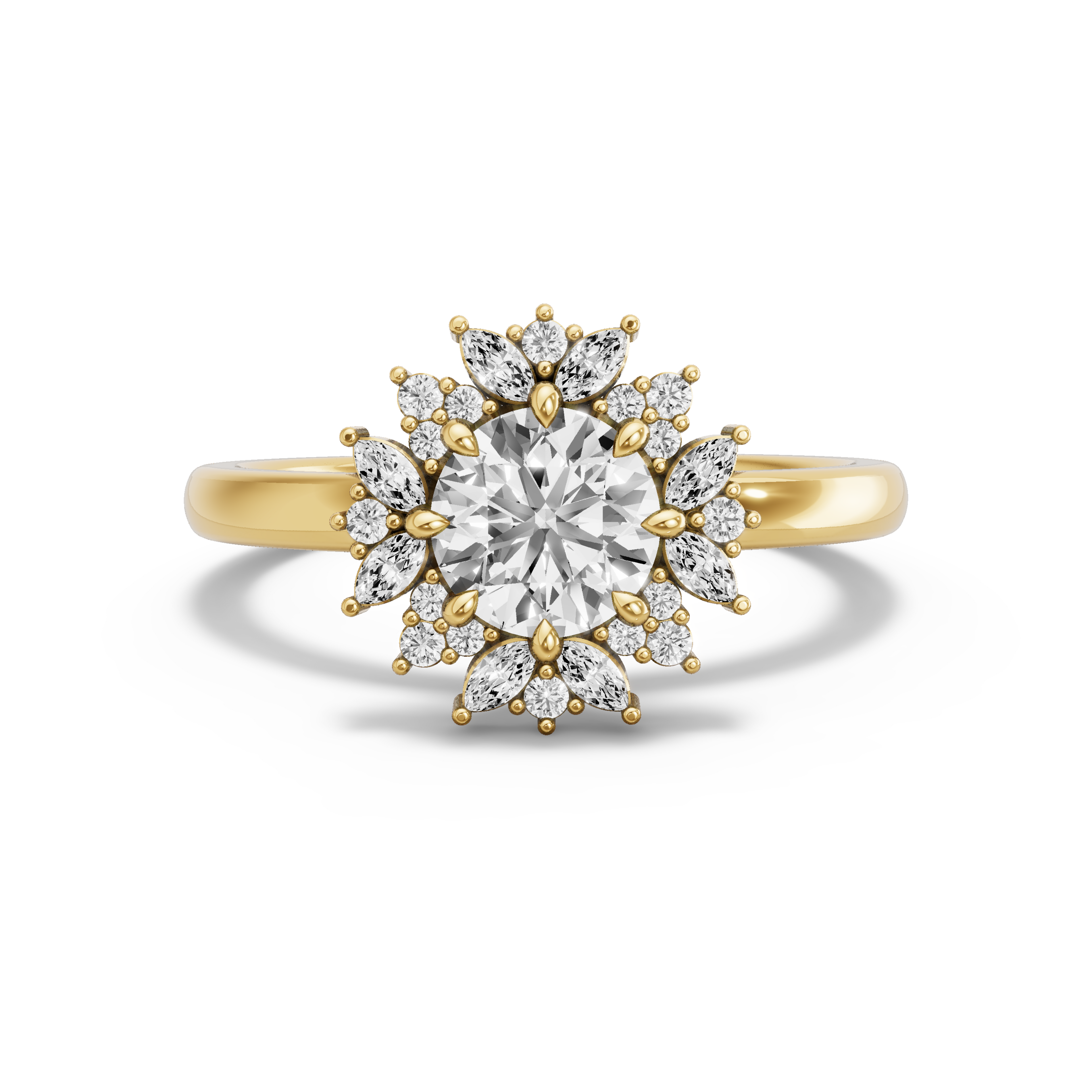 Image for Round Fancy Halo Ring with Solitaire band in 18K Yellow Gold