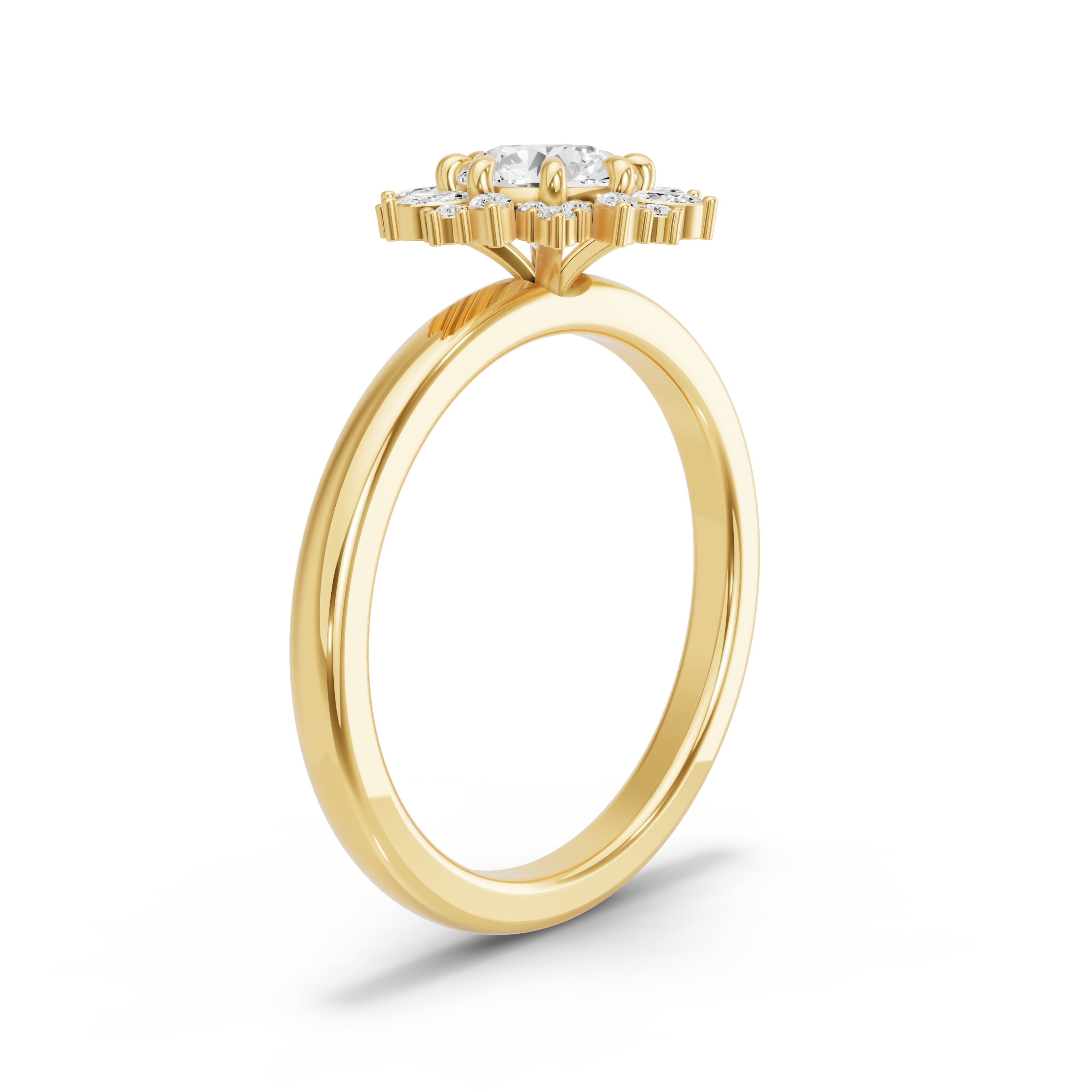 Image for Round Fancy Halo Ring with Solitaire band in 14K Yellow Gold