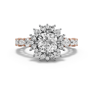 Image for Square Cushion Fancy Halo Ring with Alternating Baguette band
