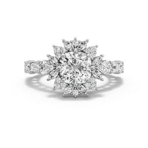 Image for Square Cushion Fancy Halo Ring with Alternating Baguette band