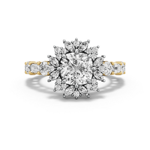 Image for Square Cushion Fancy Halo Ring with Alternating Baguette band