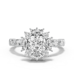Image for Square Cushion Fancy Halo Ring with Alternating Marquise band