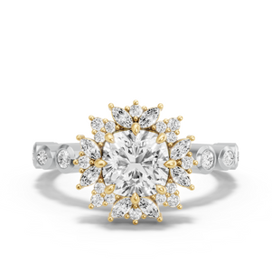 Image for Square Cushion Fancy Halo Ring with Alternating Marquise band