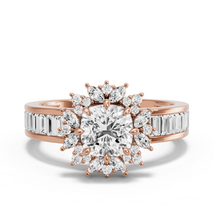 Image for Square Cushion Fancy Halo Ring with Baguette Channel band