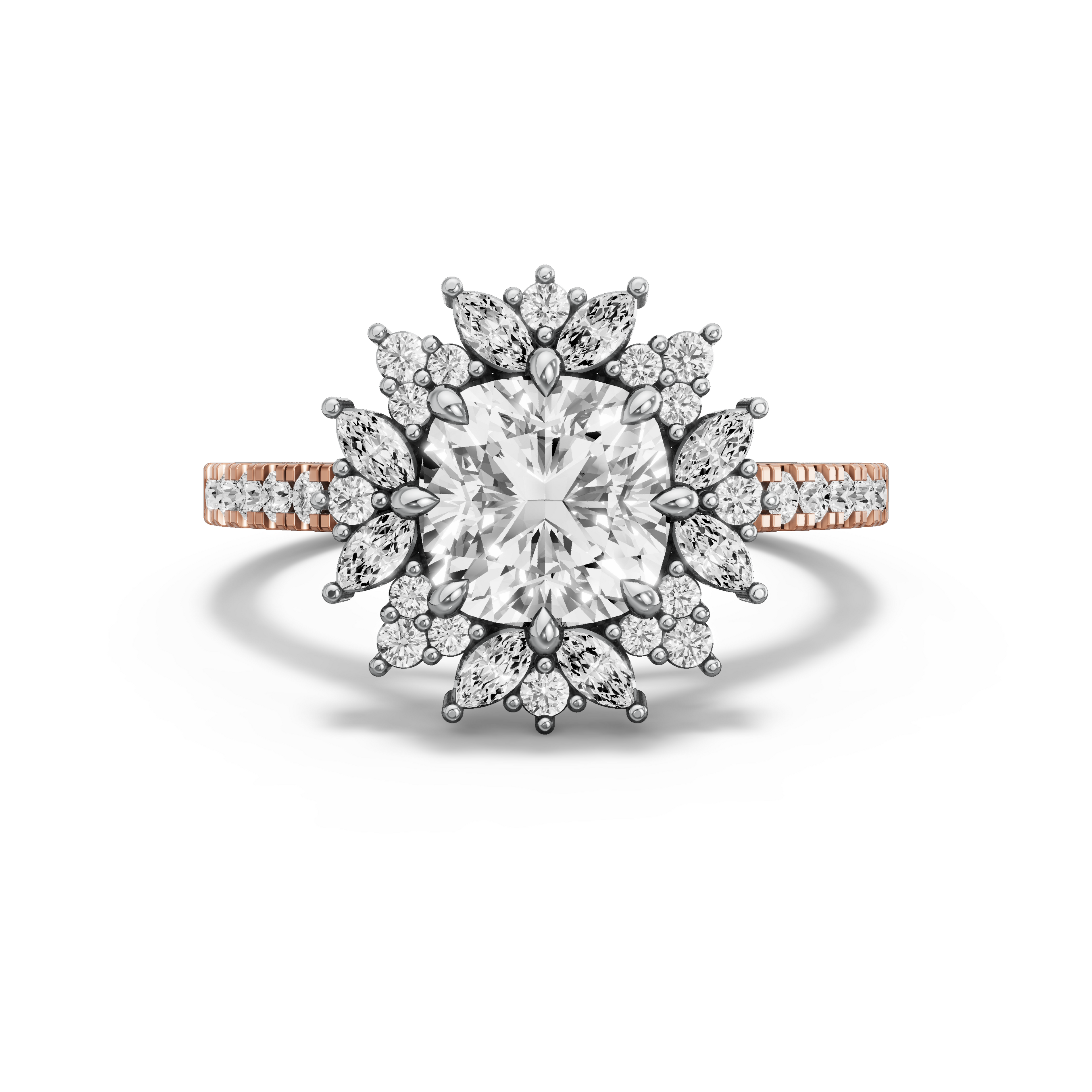 Image for Square Cushion Fancy Halo Ring with Cathedral Pave band