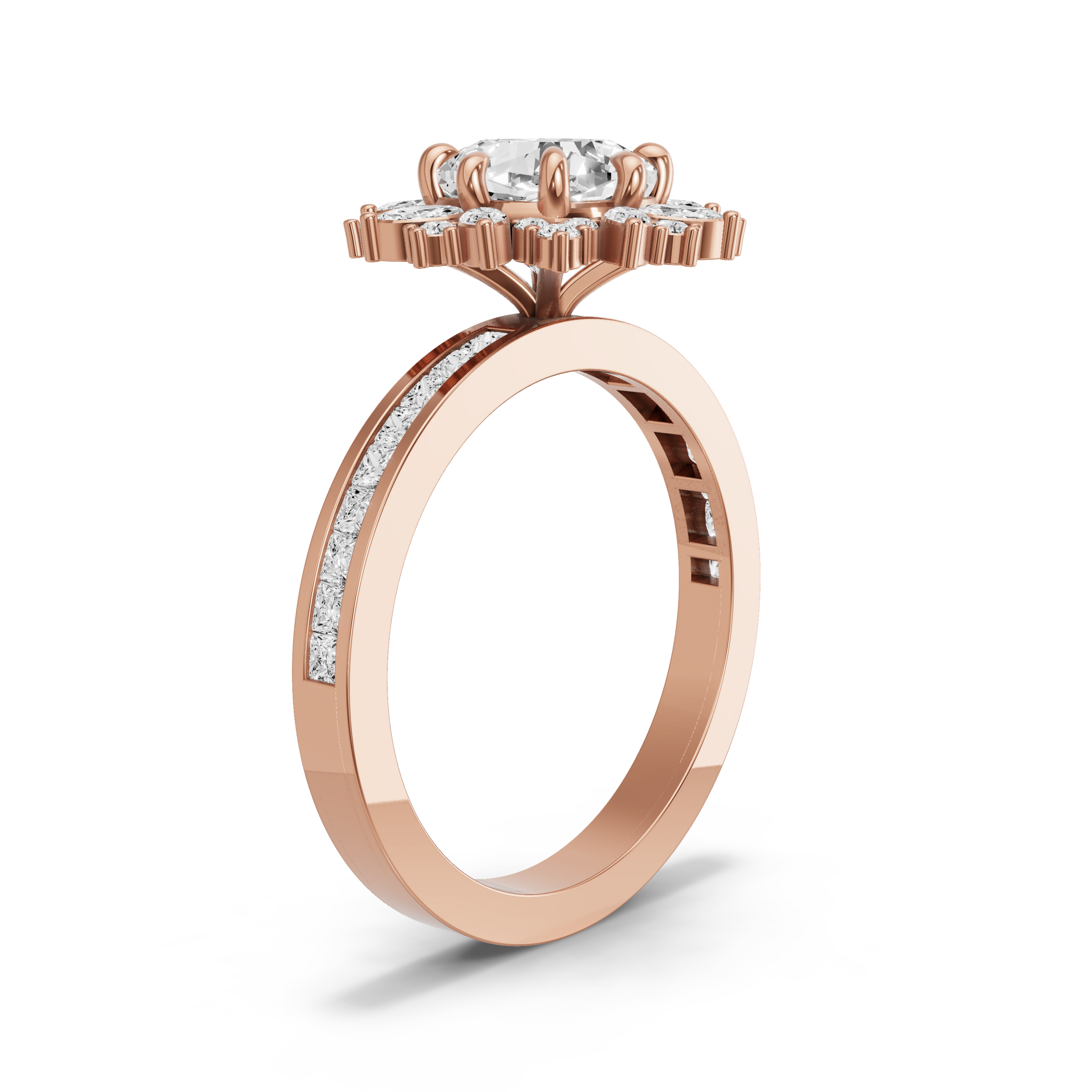 Image for Square Cushion Fancy Halo Ring with Channel band